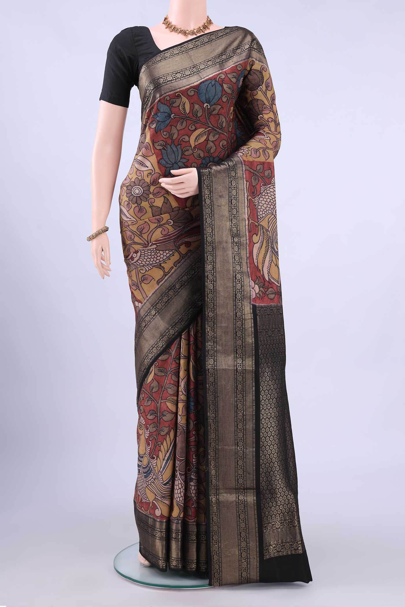 Mustard kalamkari Saree