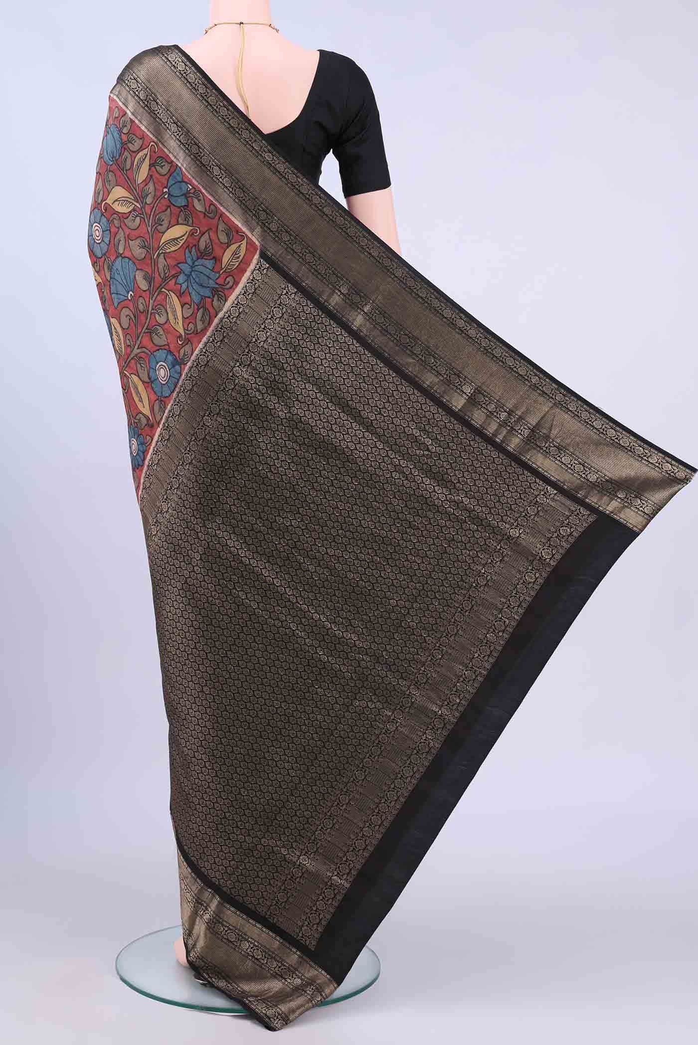 Mustard kalamkari Saree