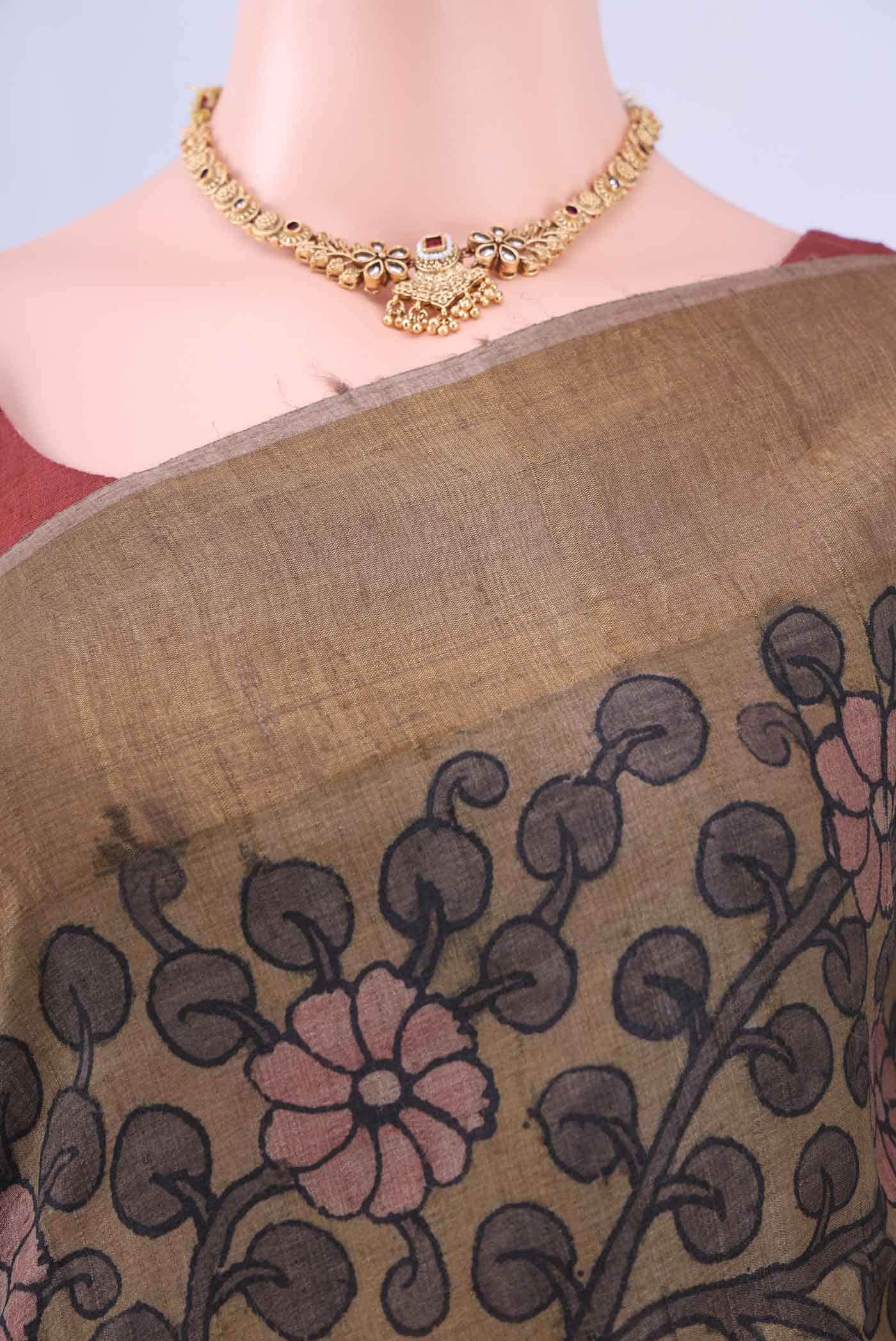 Dark Beige kalamkari Saree
