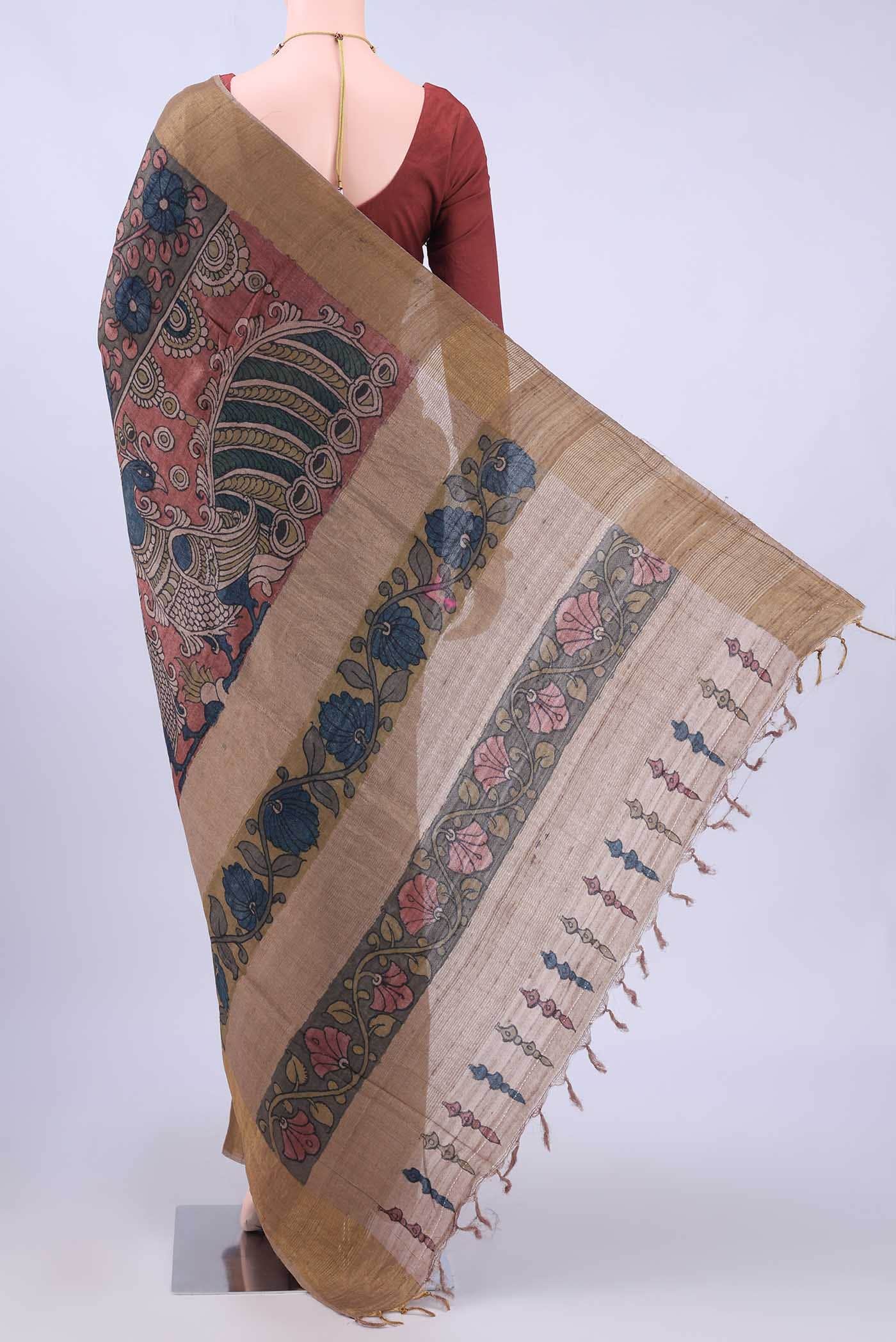 Dark Beige kalamkari Saree