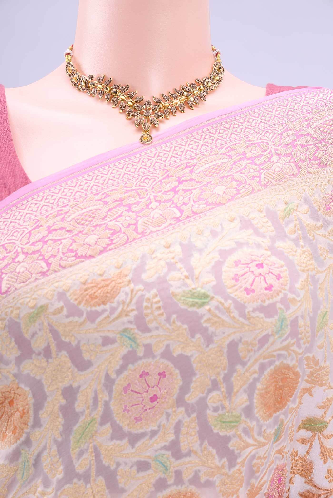 Off White Banarasi Georgette Saree