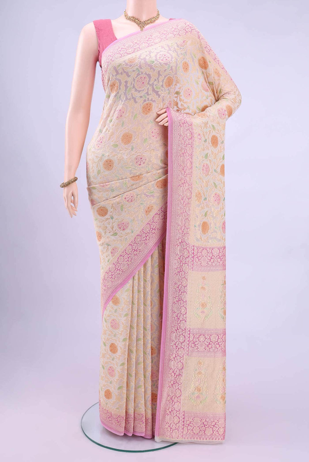 Off White Banarasi Georgette Saree