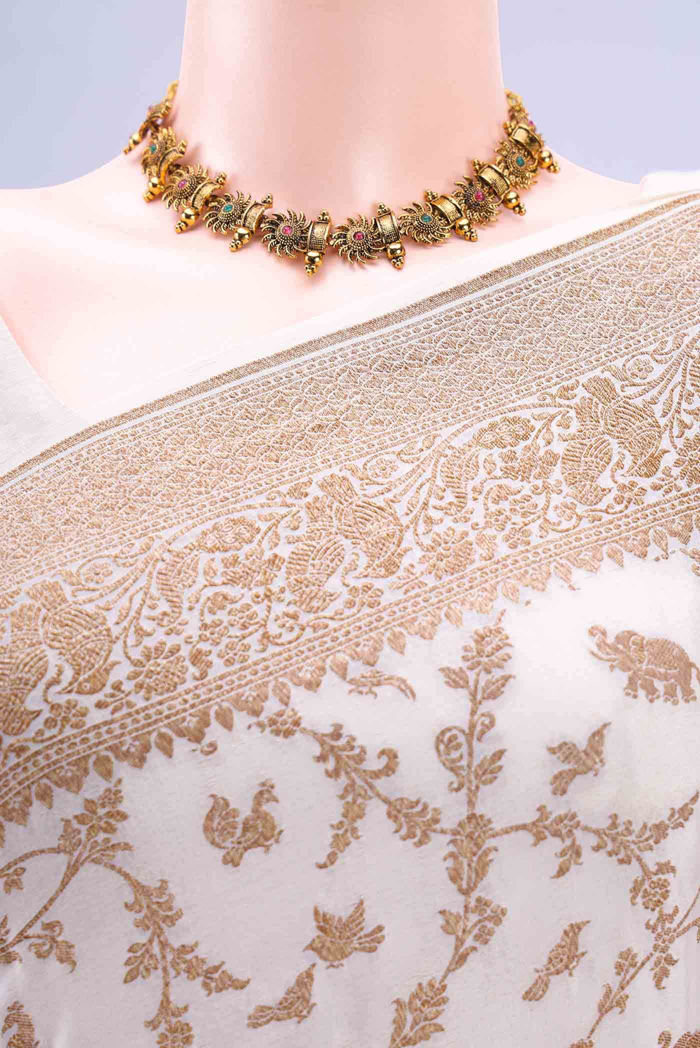 Off White Banarasi Georgette Saree