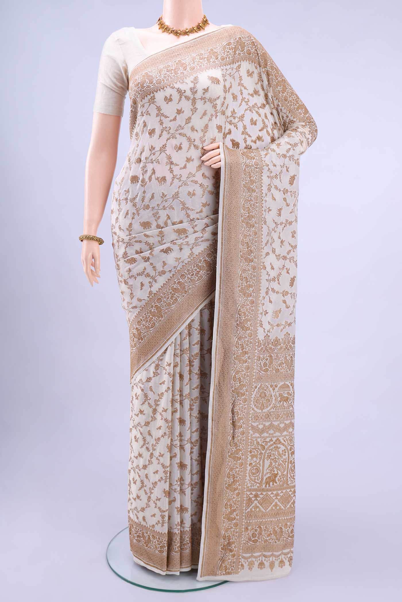 Off White Banarasi Georgette Saree