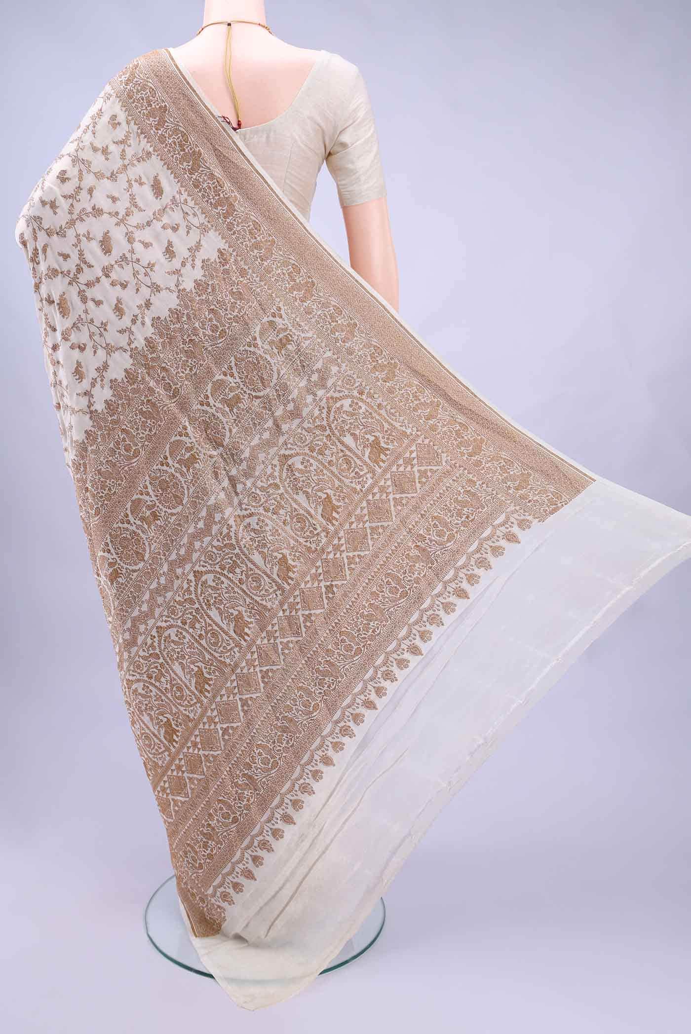 Off White Banarasi Georgette Saree