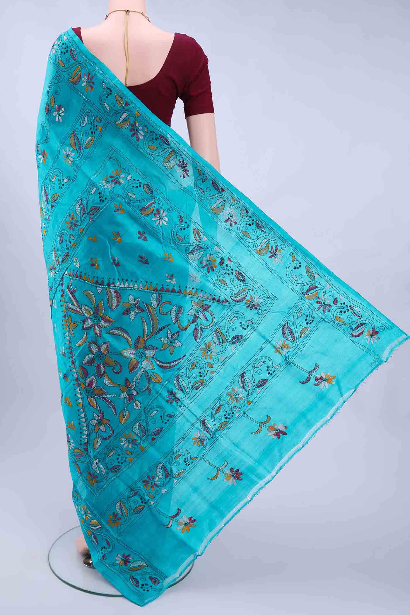Blue Kantha Silk Saree