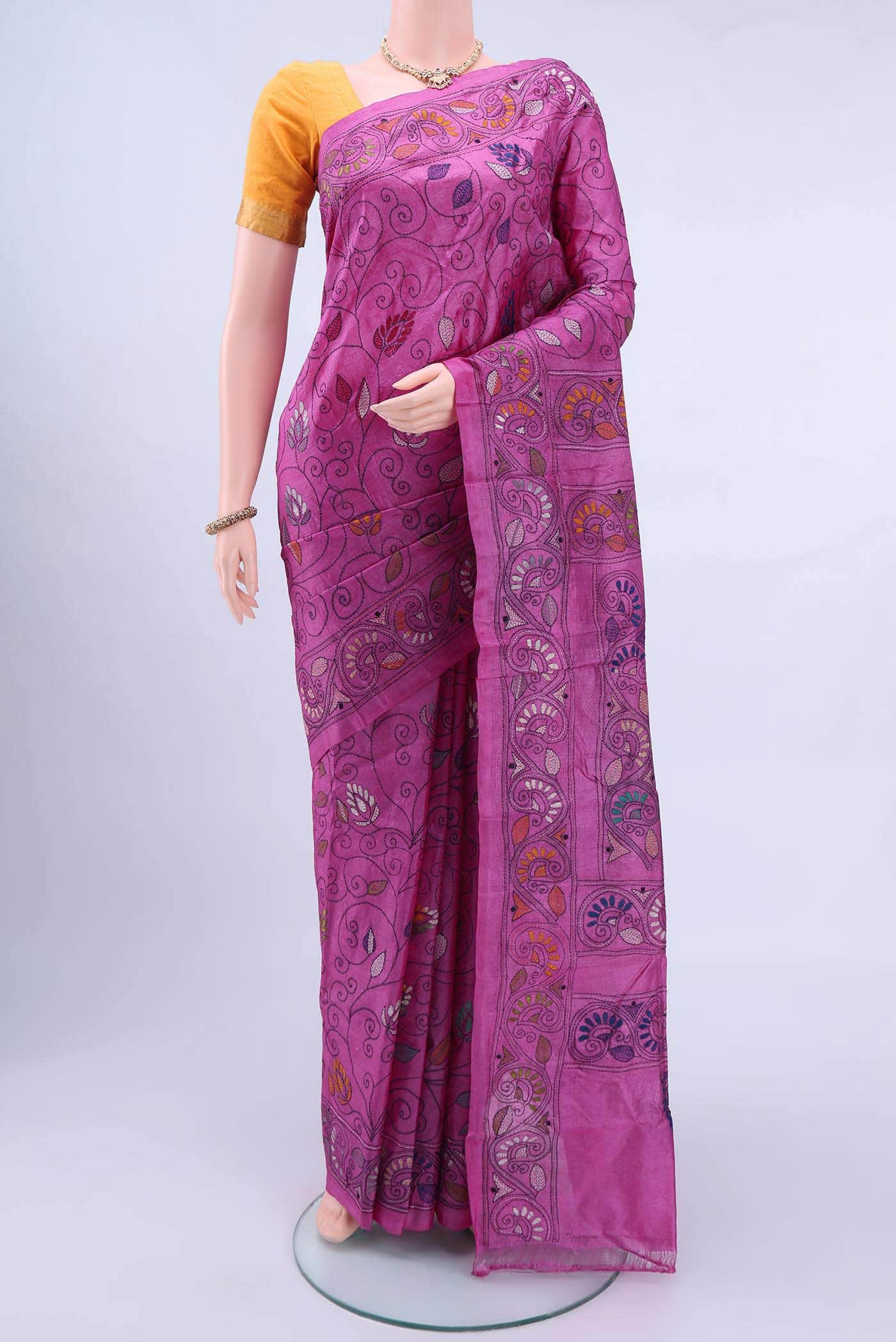 Rani Pink Kantha Silk Saree – Nalli Silk Sarees Pvt Ltd