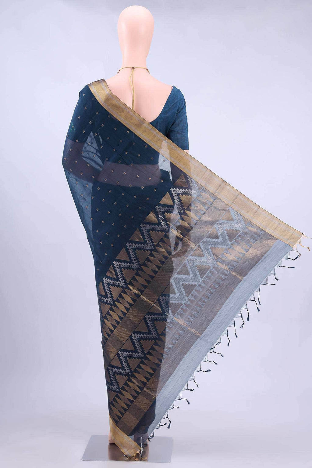 Navy Blue Kora Cotton Saree
