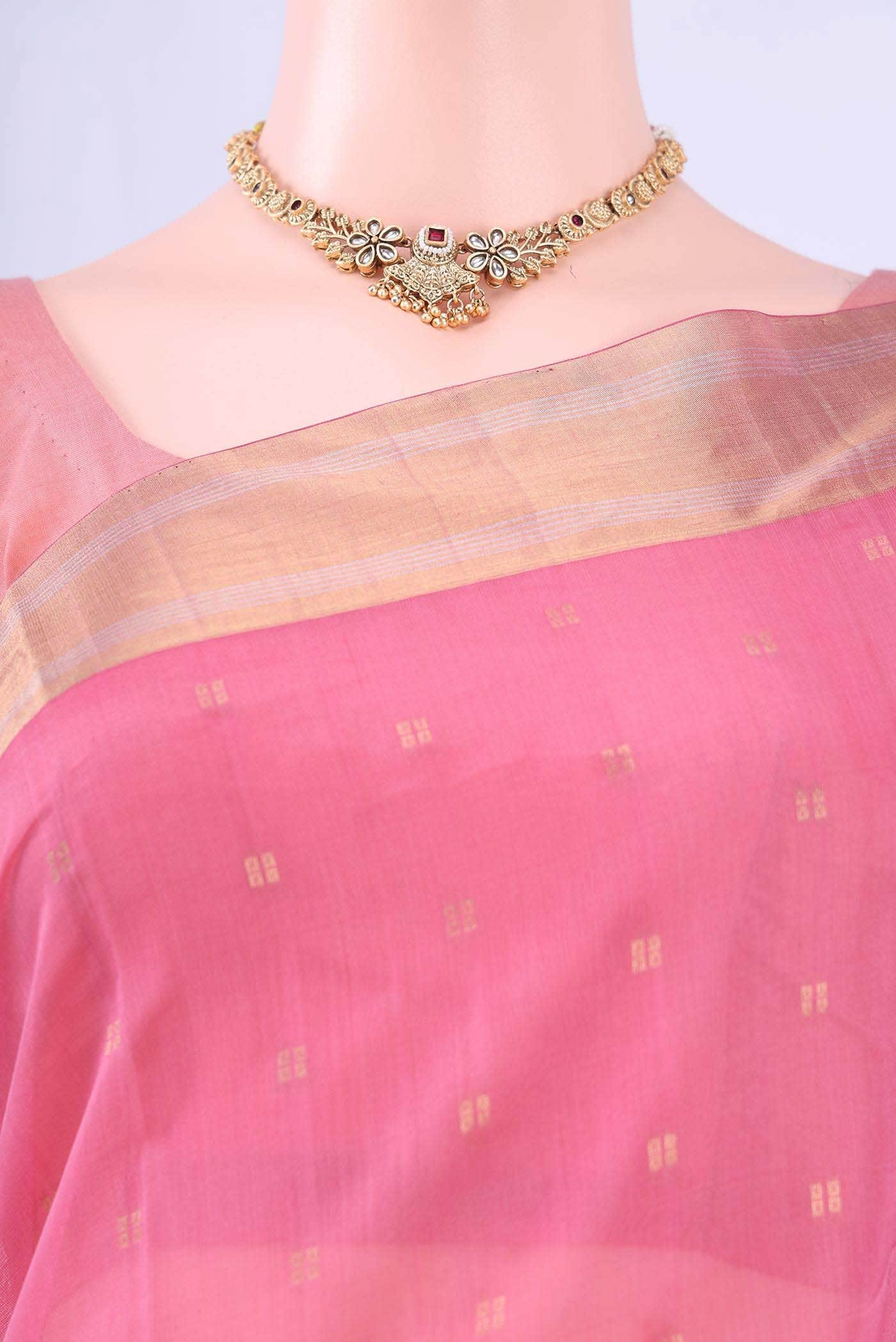 Pink Kora Cotton Saree
