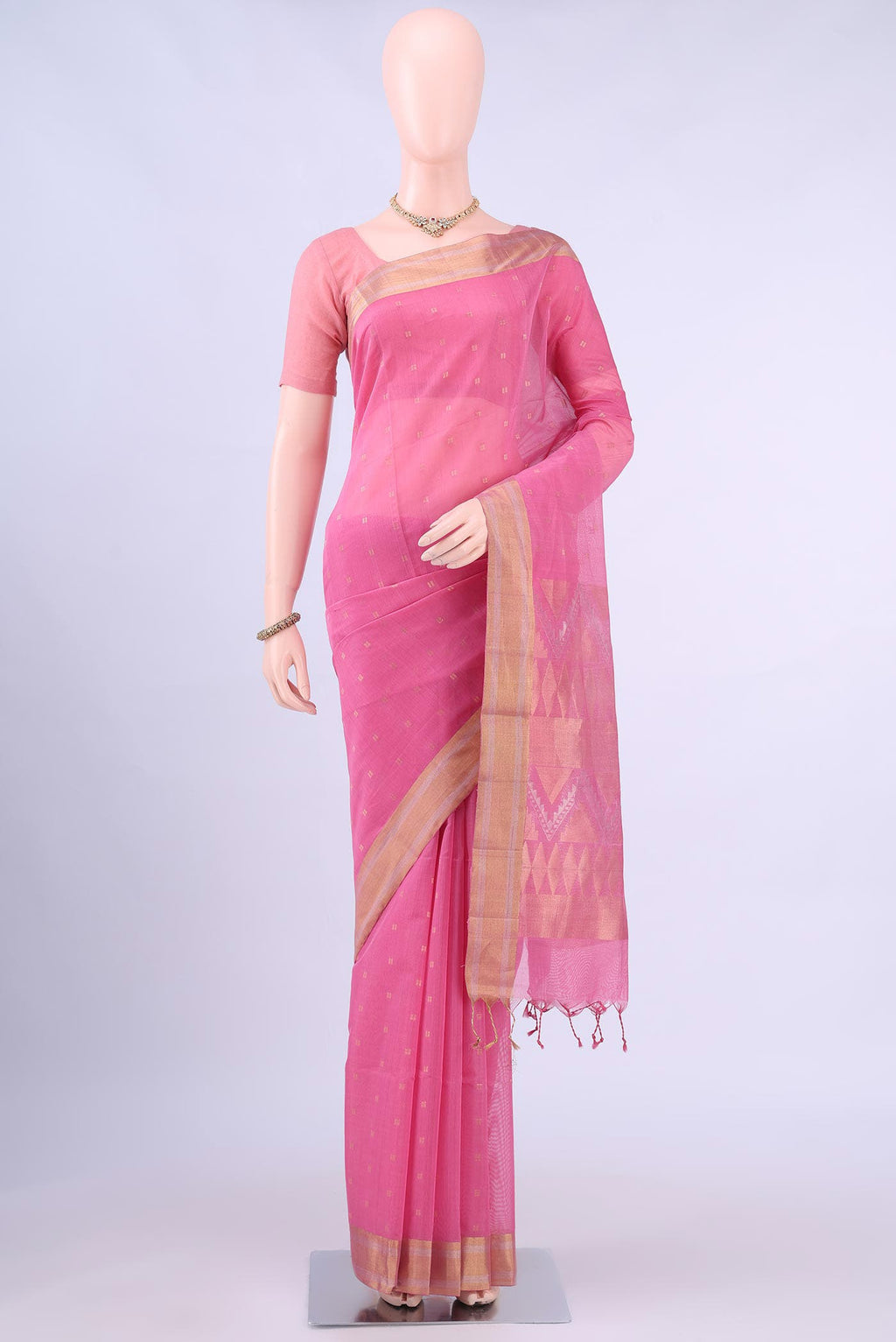 Pink Kora Cotton Saree