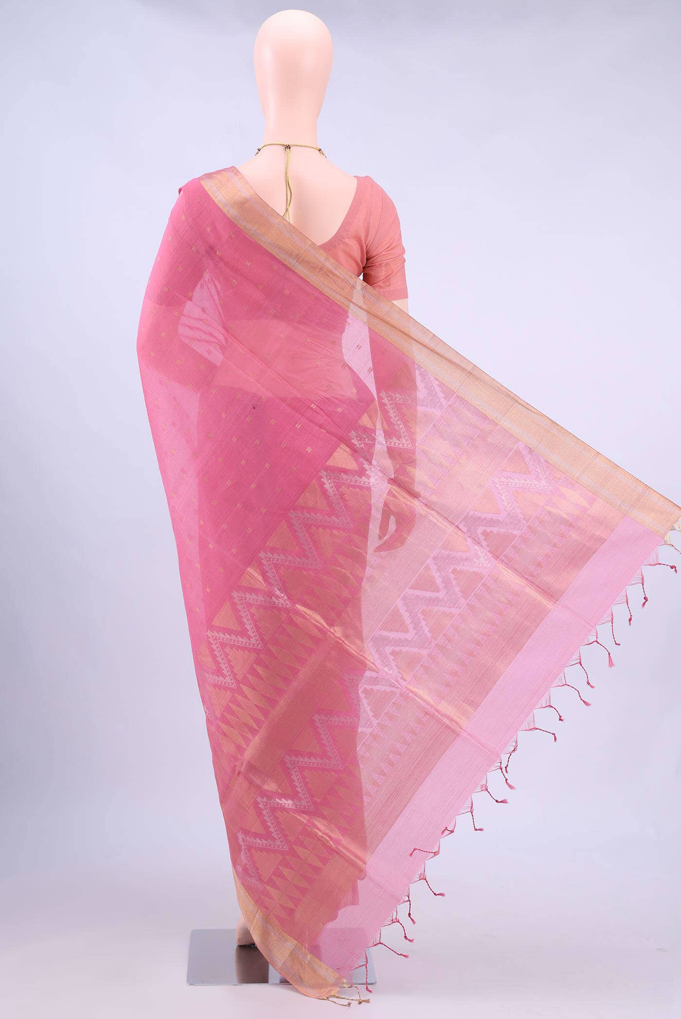 Pink Kora Cotton Saree