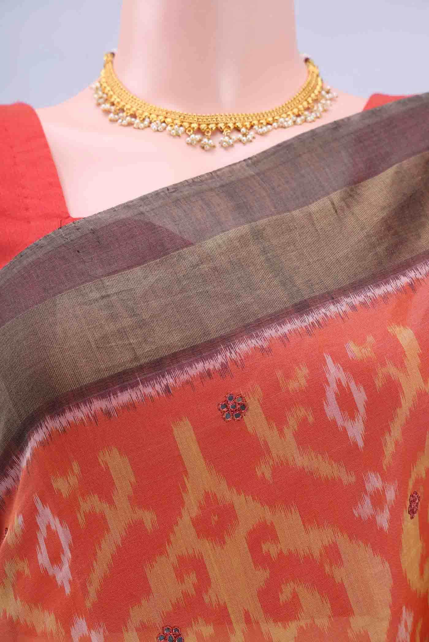 Brick Orange Kora Cotton Saree