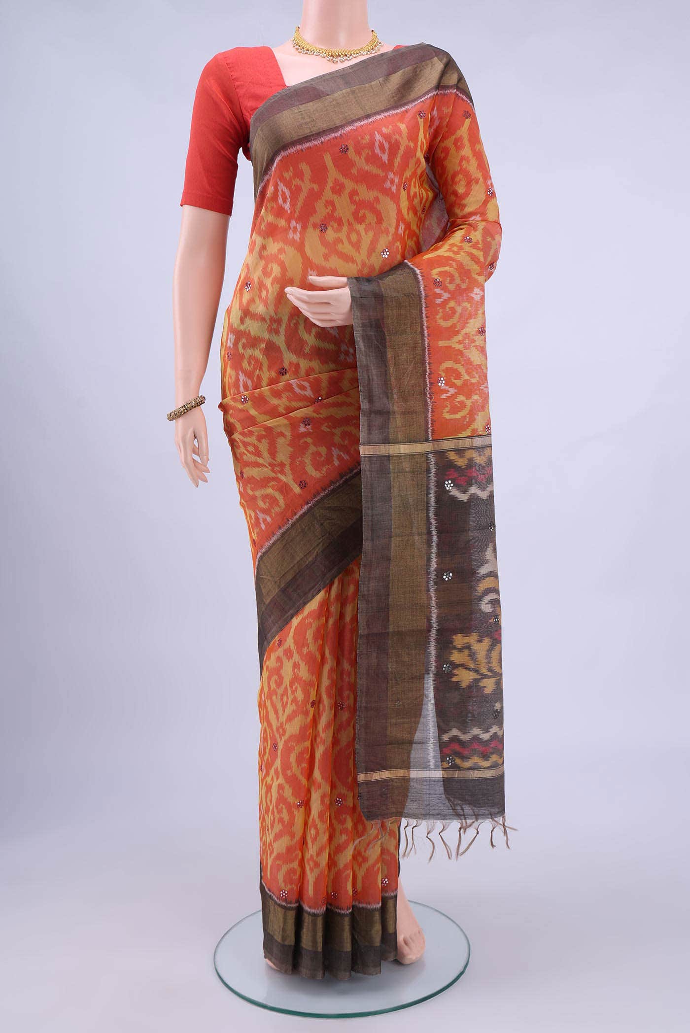Brick Orange Kora Cotton Saree