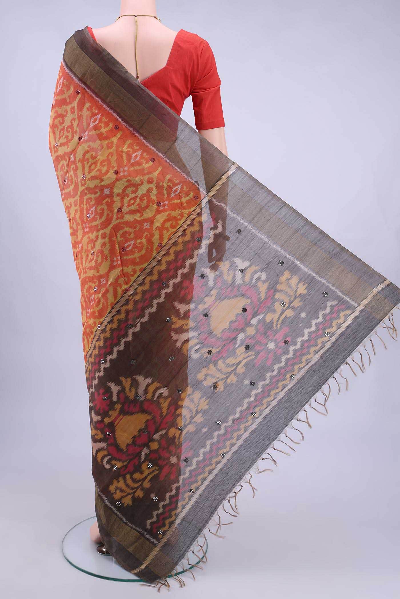 Brick Orange Kora Cotton Saree