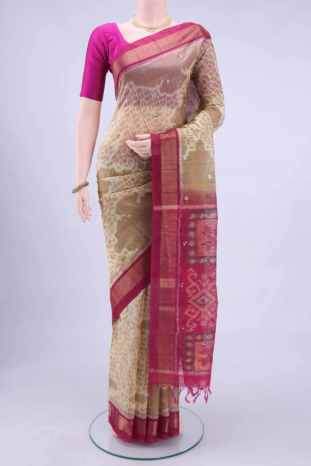 Beige Kora Cotton Saree