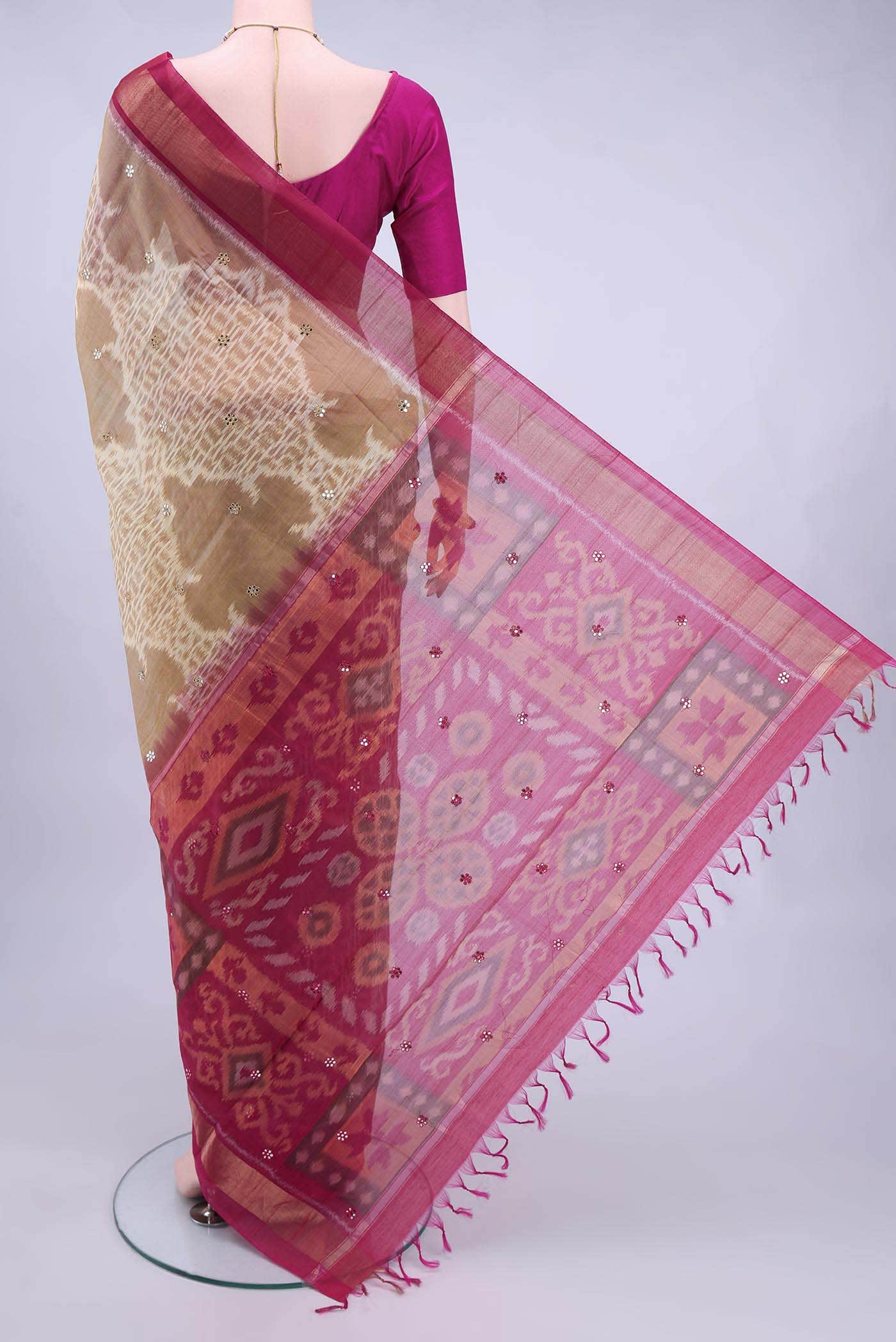 Beige Kora Cotton Saree