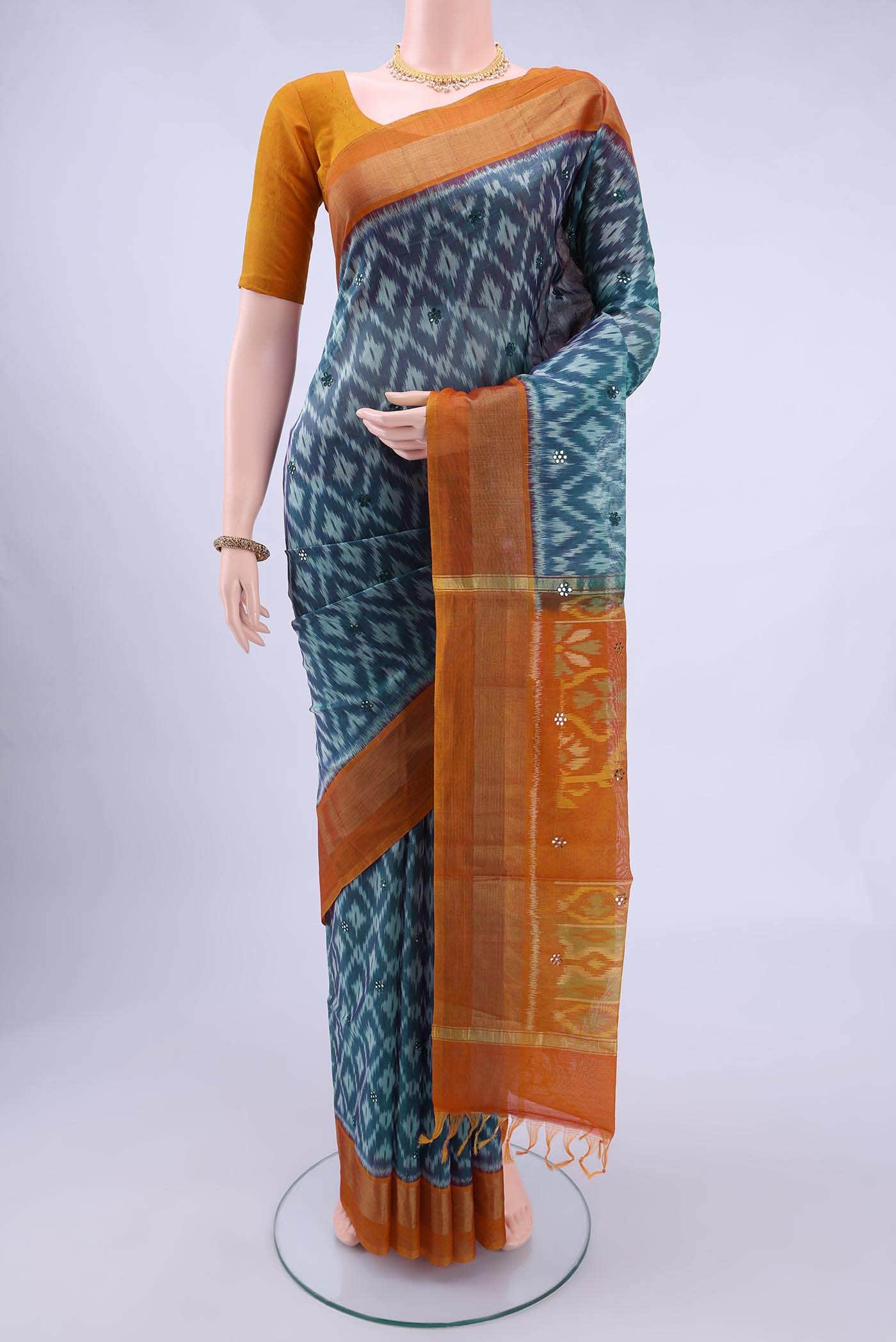 Blue Kora Cotton Saree