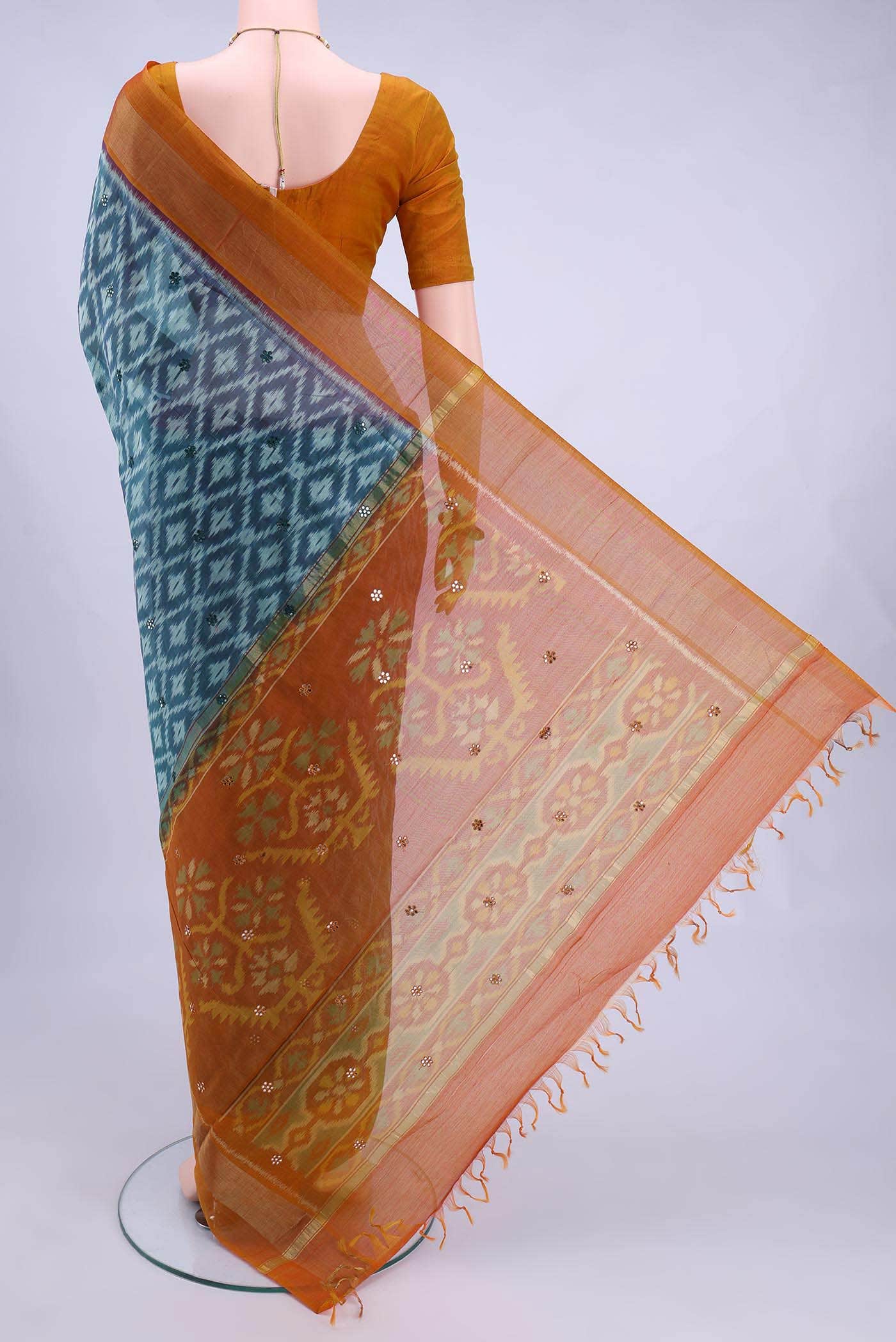 Blue Kora Cotton Saree