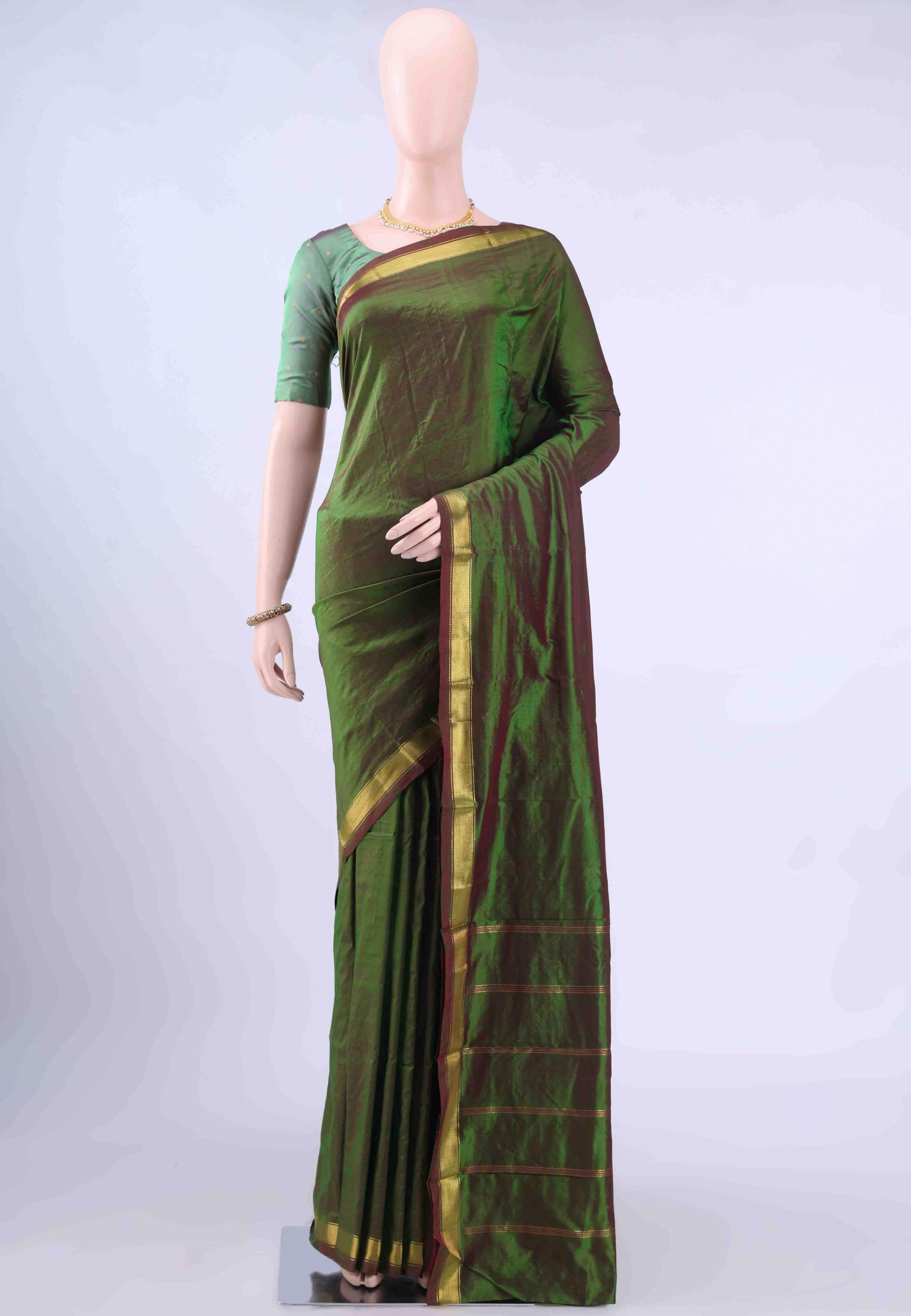 Bottle Green Dual Tone Kanchipuram Silk Saree