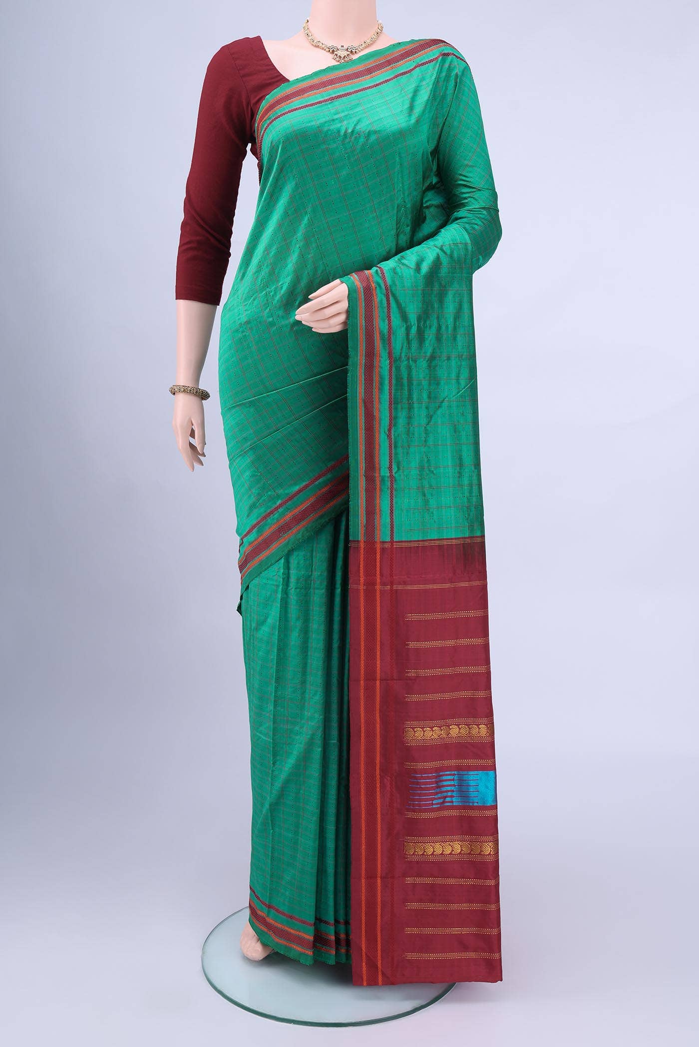 Sea Green Kanchipuram Silk Saree