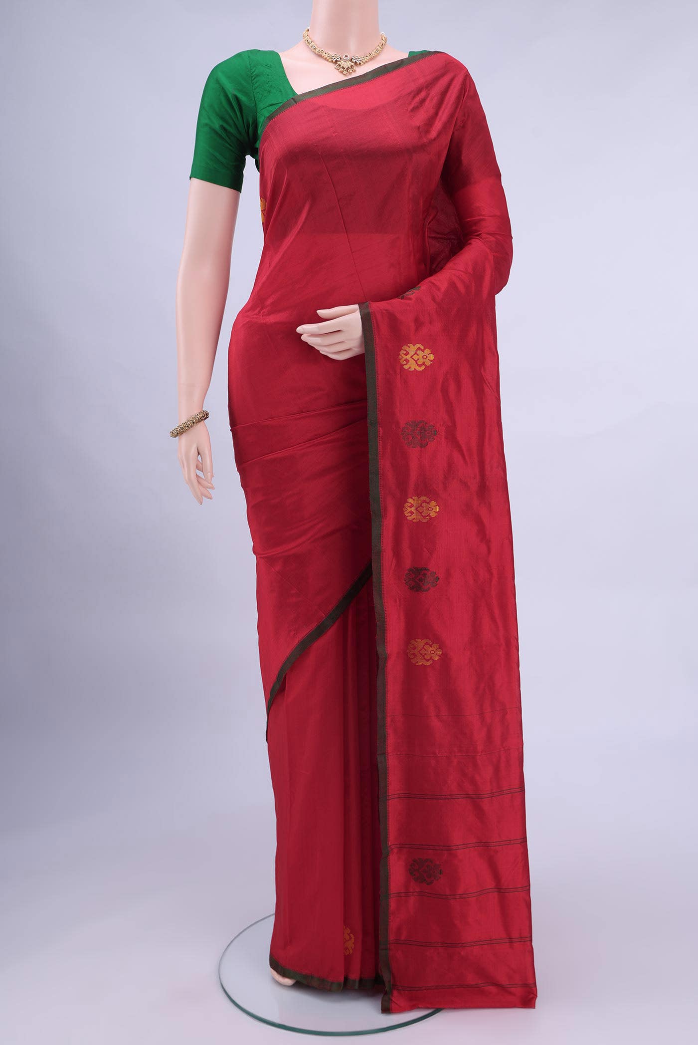 Deep Red Kanchipuram Silk Saree