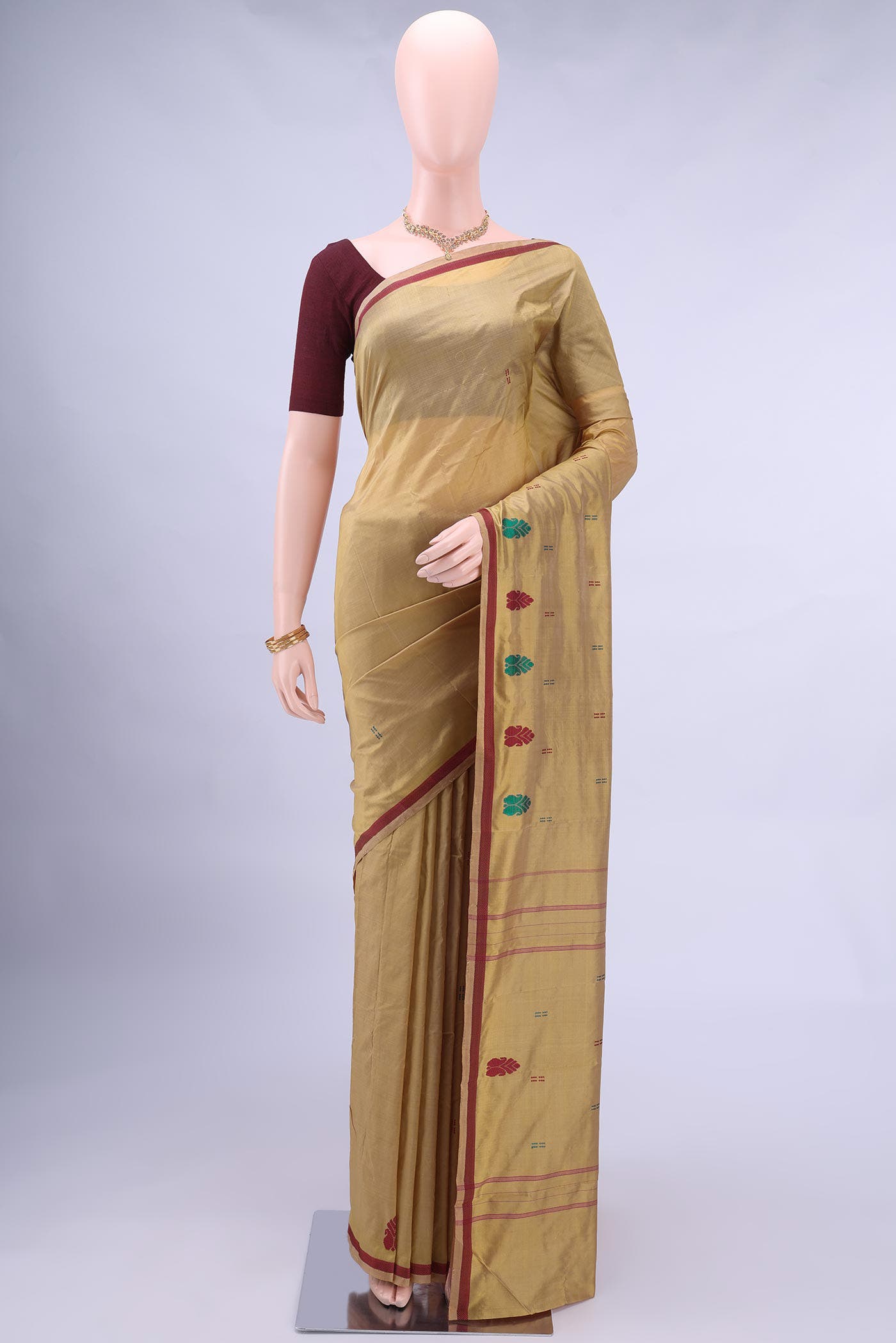 Beige Kanchipuram Silk Saree