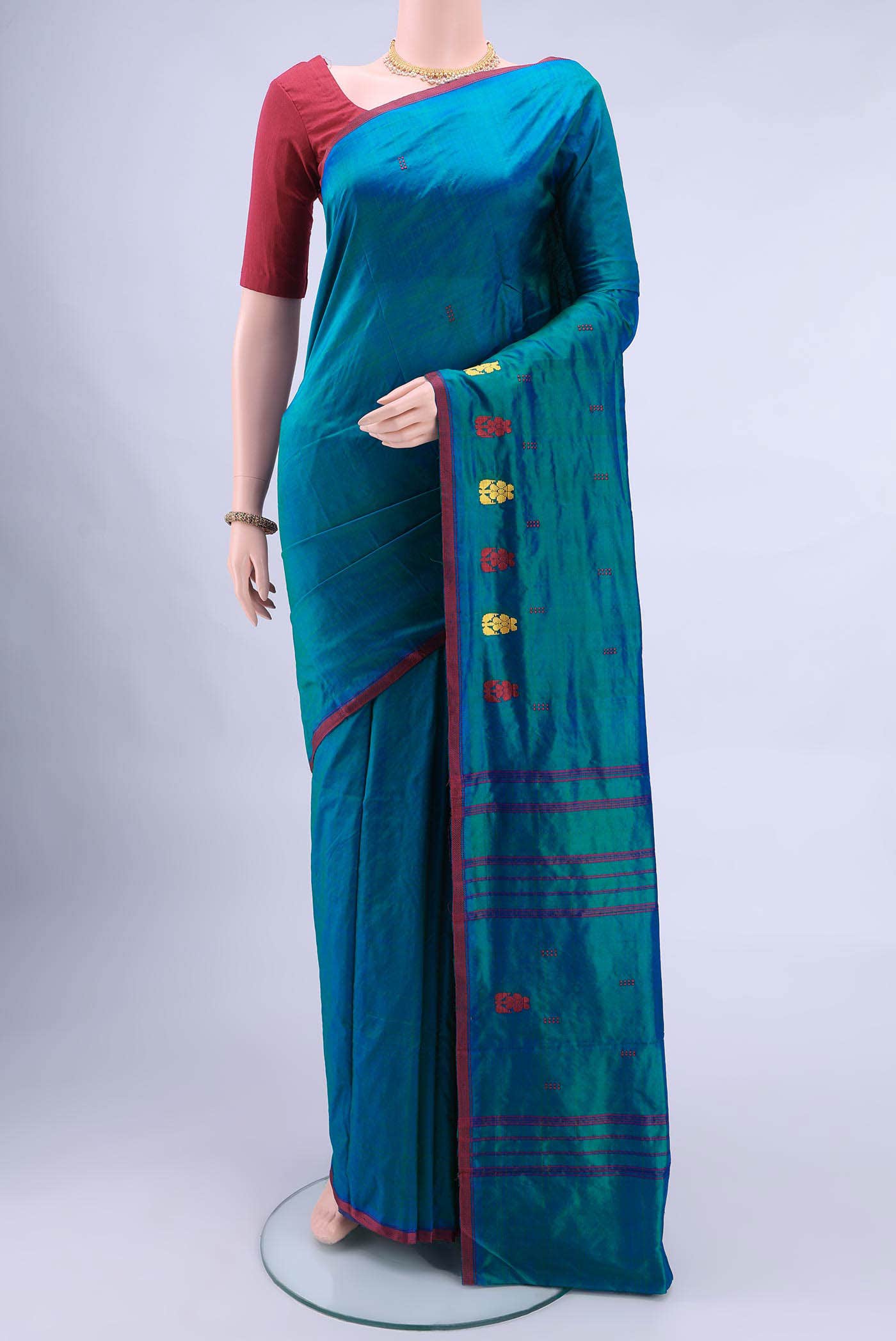 Peacock Blue Kanchipuram Silk Saree