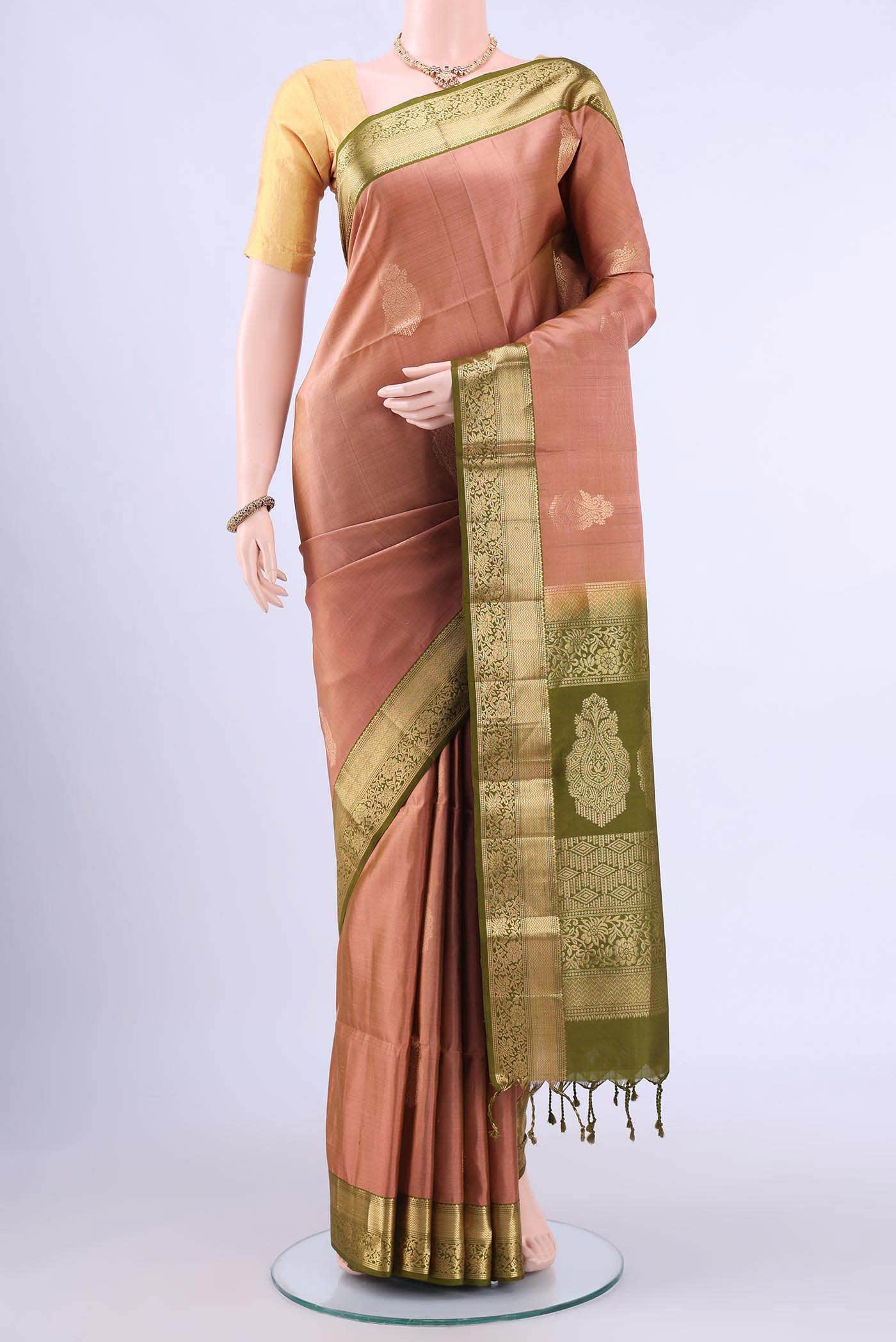 Golden Peach Soft Silk Saree