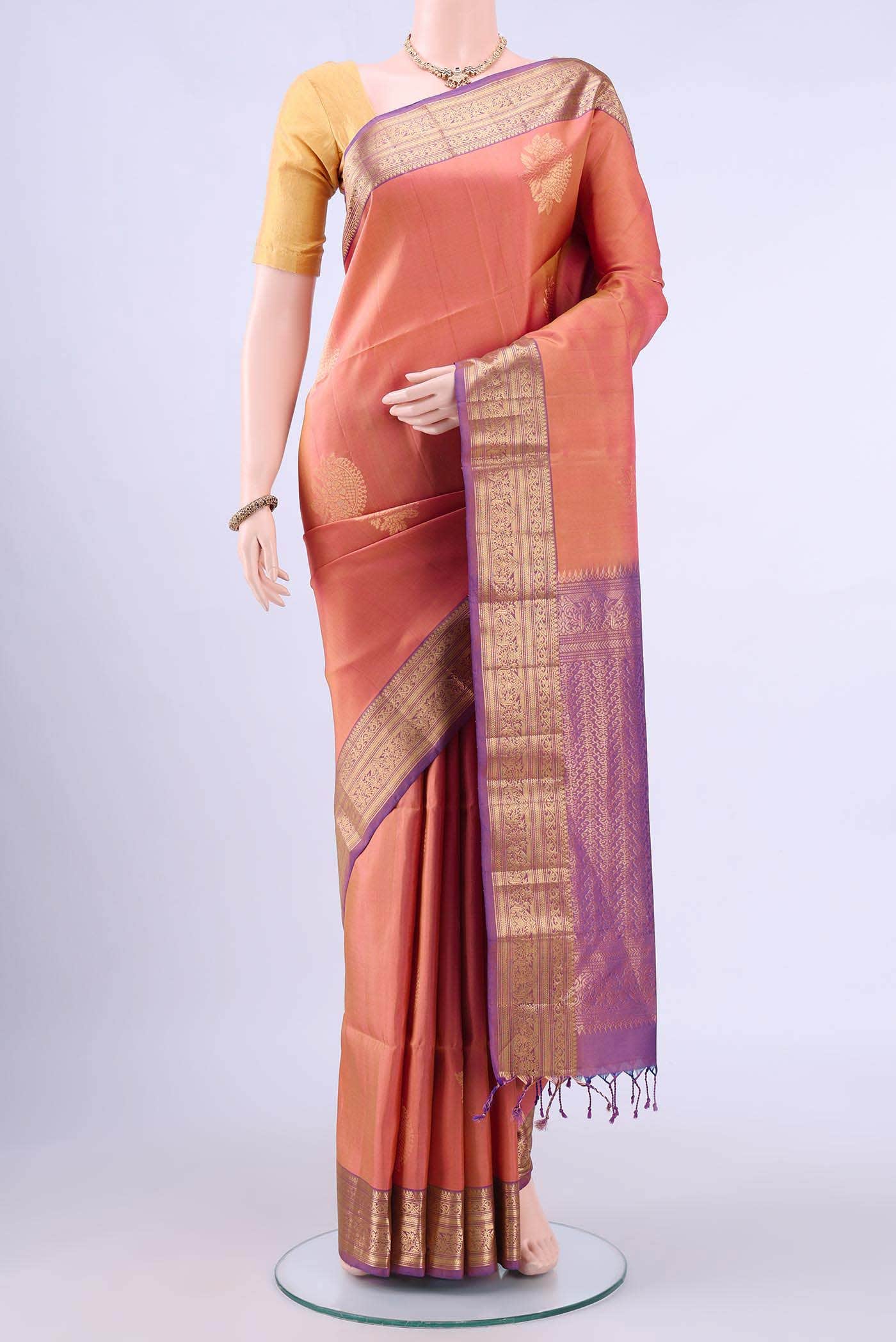 Golden Peach Soft Silk Saree