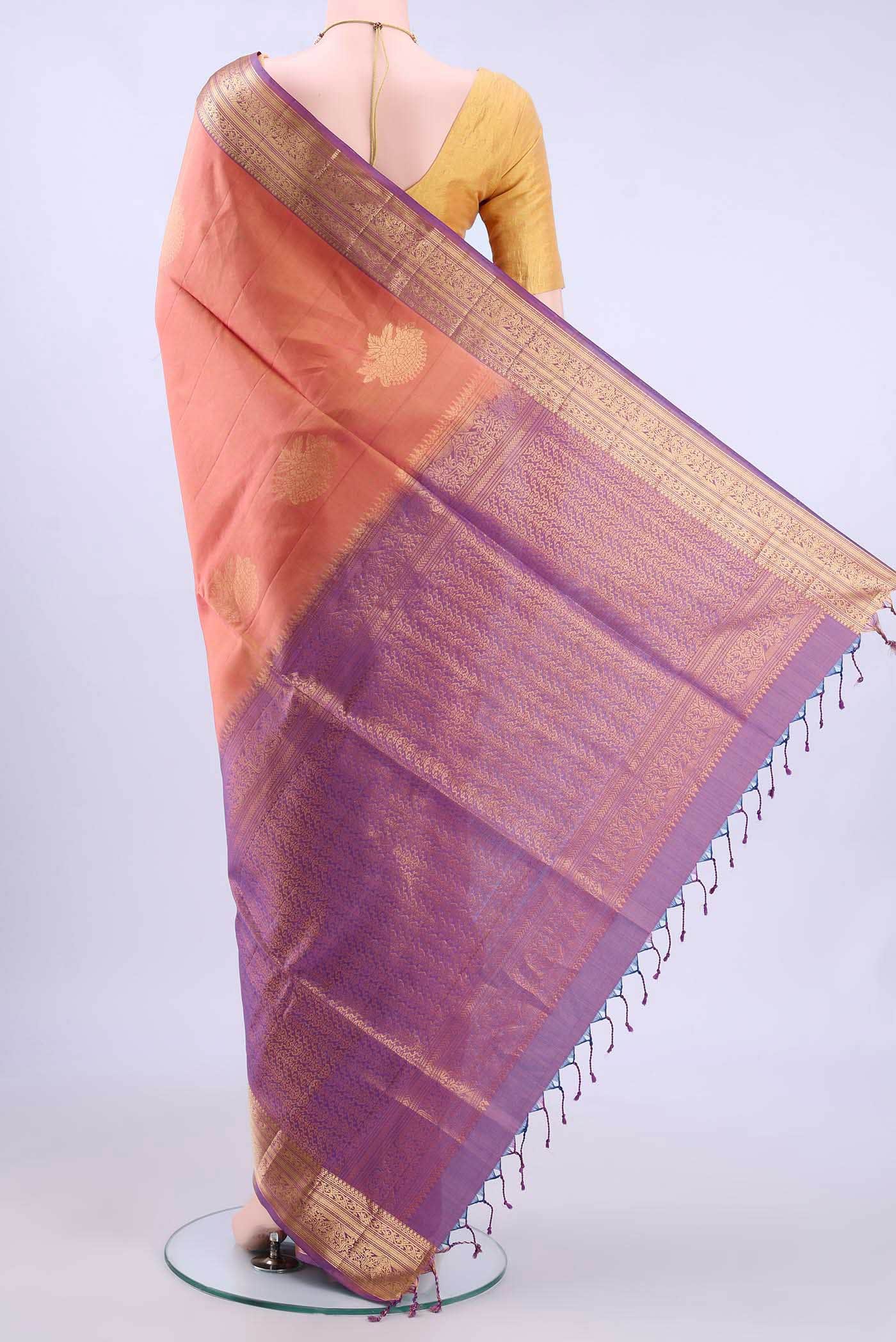 Golden Peach Soft Silk Saree
