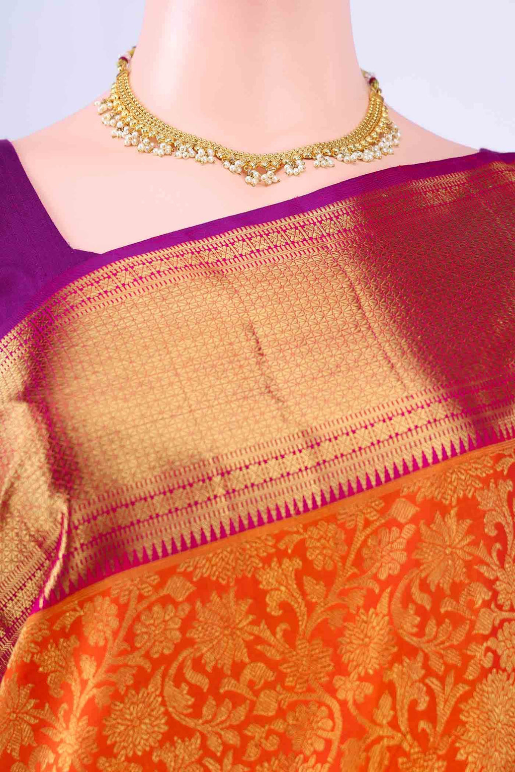 Pure Silk Pure Zari Orange Kanchipuram Saree