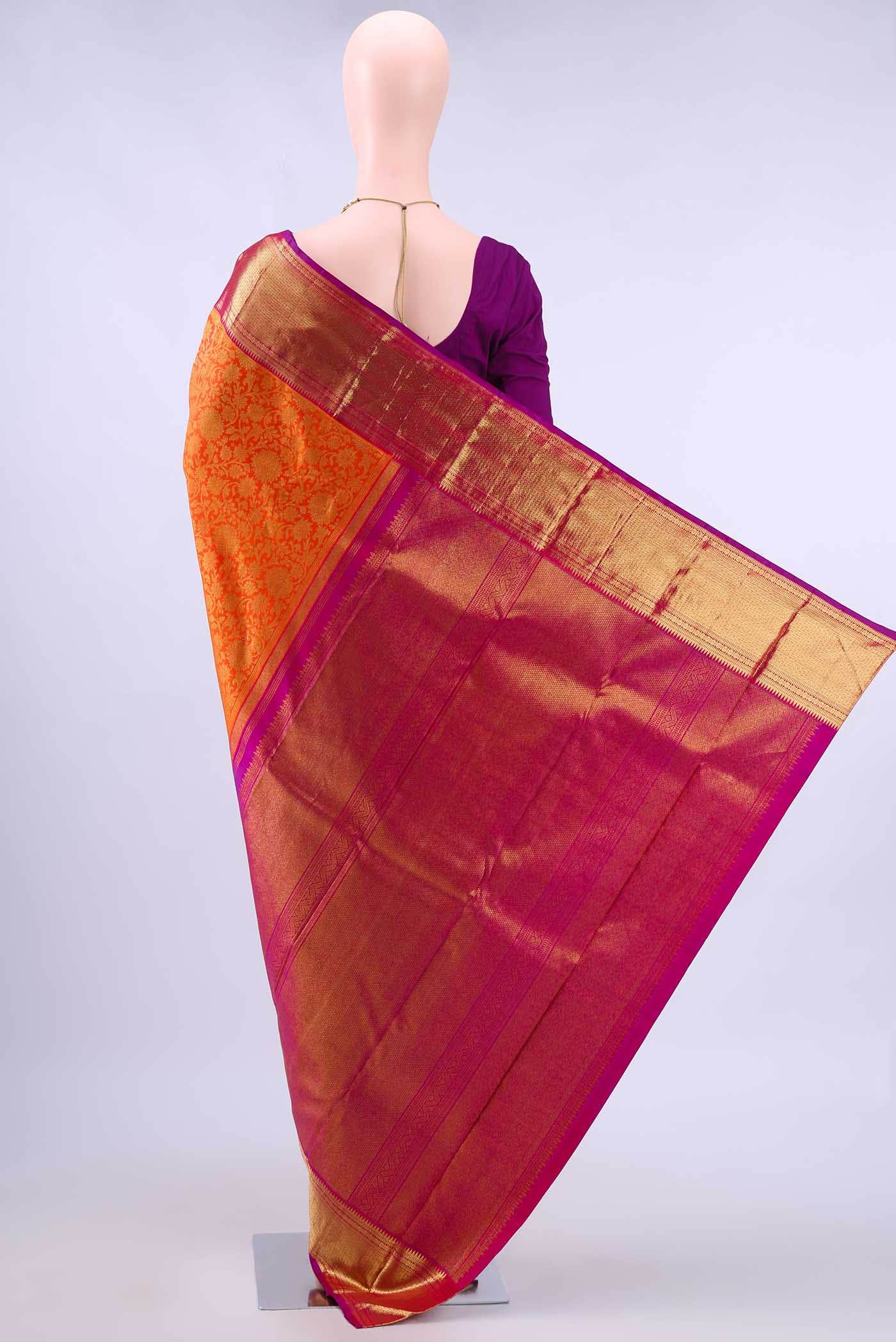 Pure Silk Pure Zari Orange Kanchipuram Saree