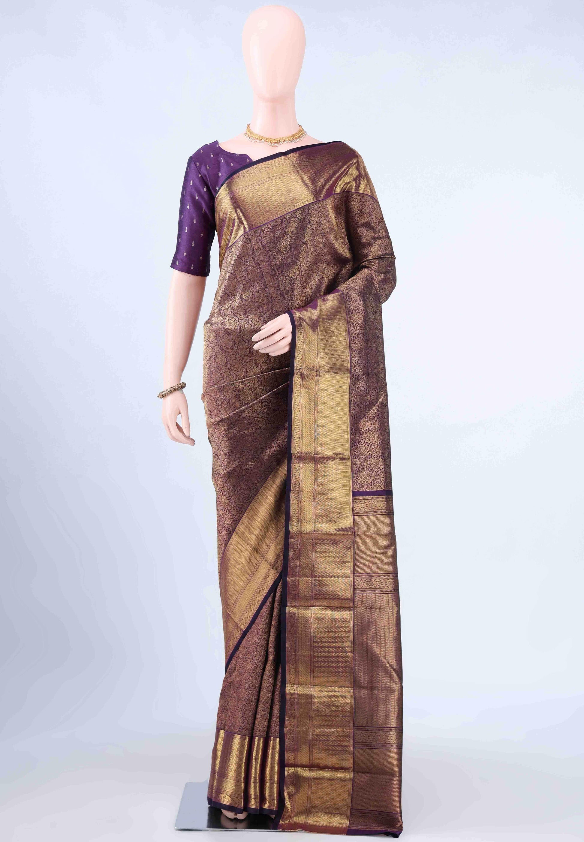 Pure Silk Pure Zari Burgundy Kanchipuram Saree