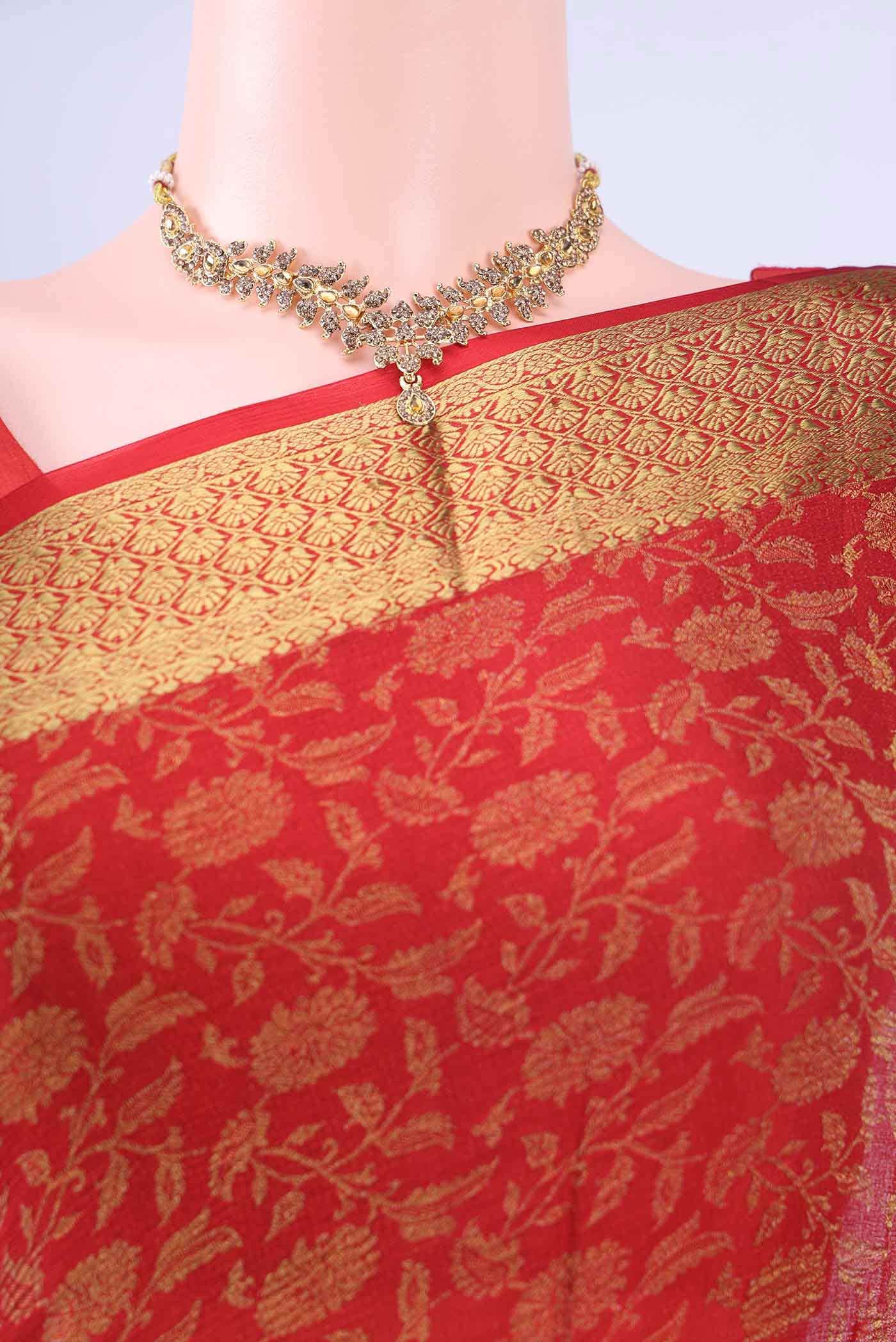 Red Mysore Crepe Saree