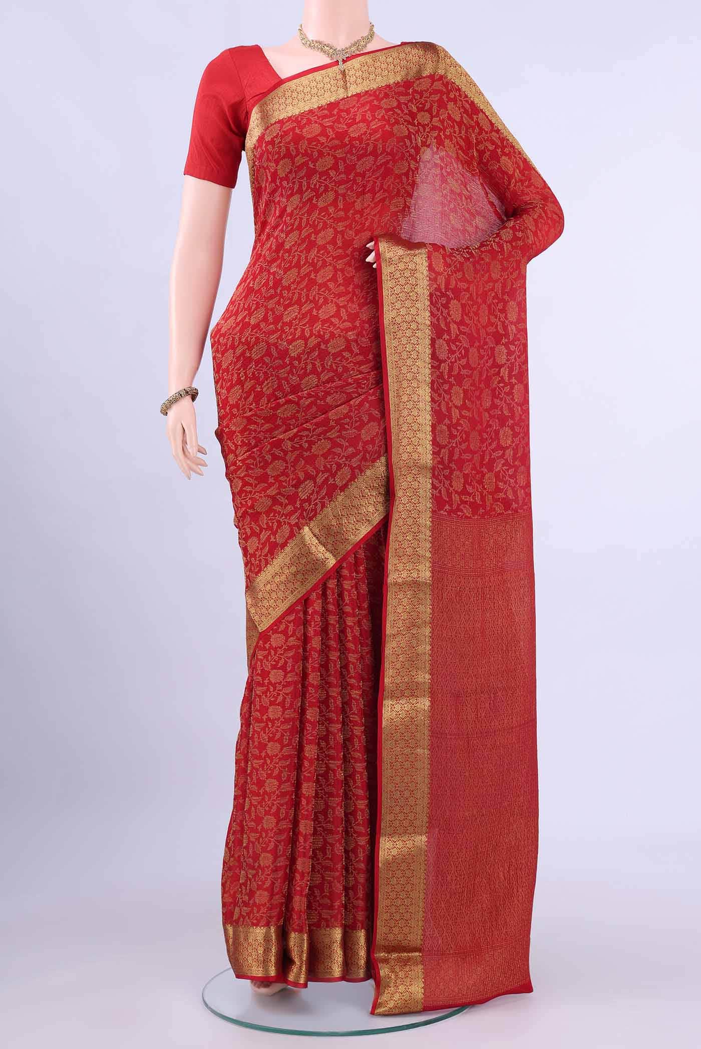 Red Mysore Crepe Saree