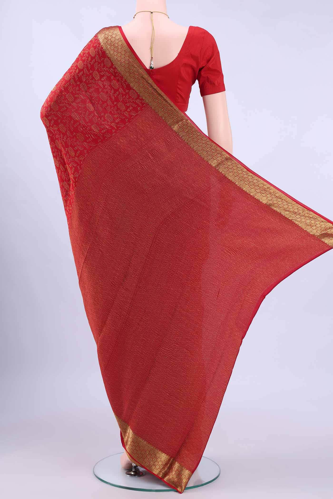 Red Mysore Crepe Saree