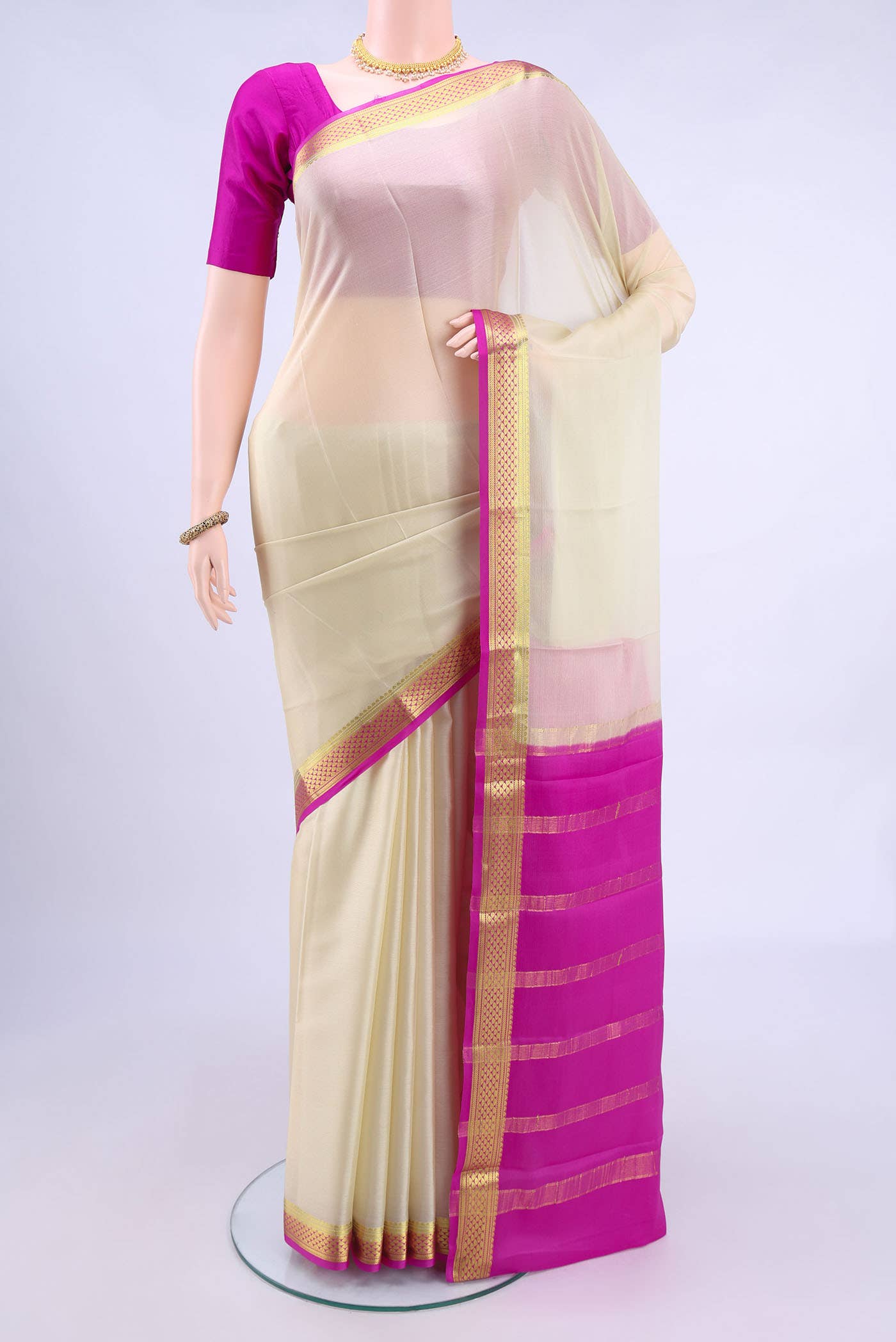 Off White Mysore Crepe Saree