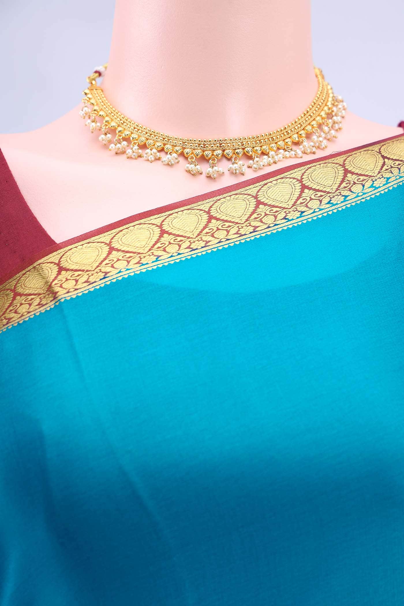 Blue Mysore Crepe Saree