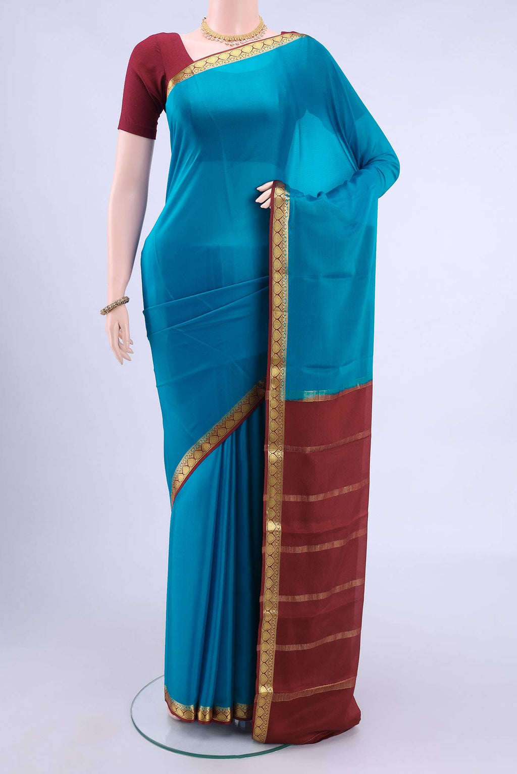 Blue Mysore Crepe Saree
