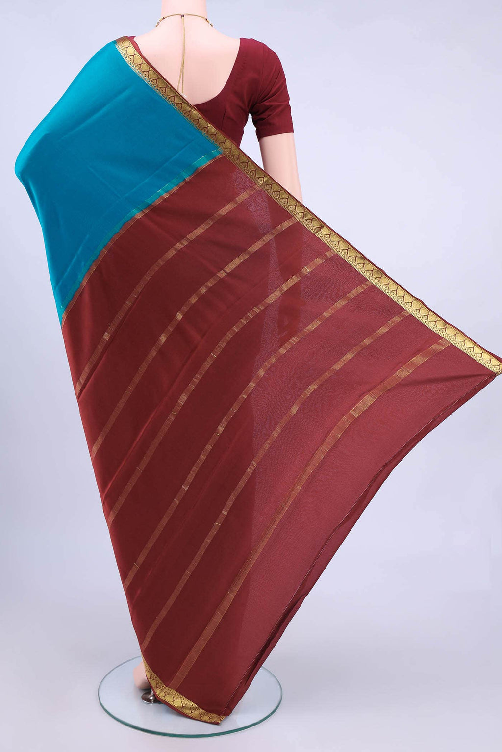 Blue Mysore Crepe Saree