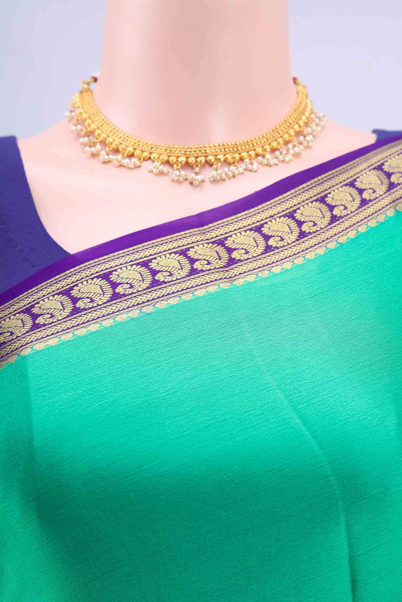Turquoise Mysore Crepe Saree