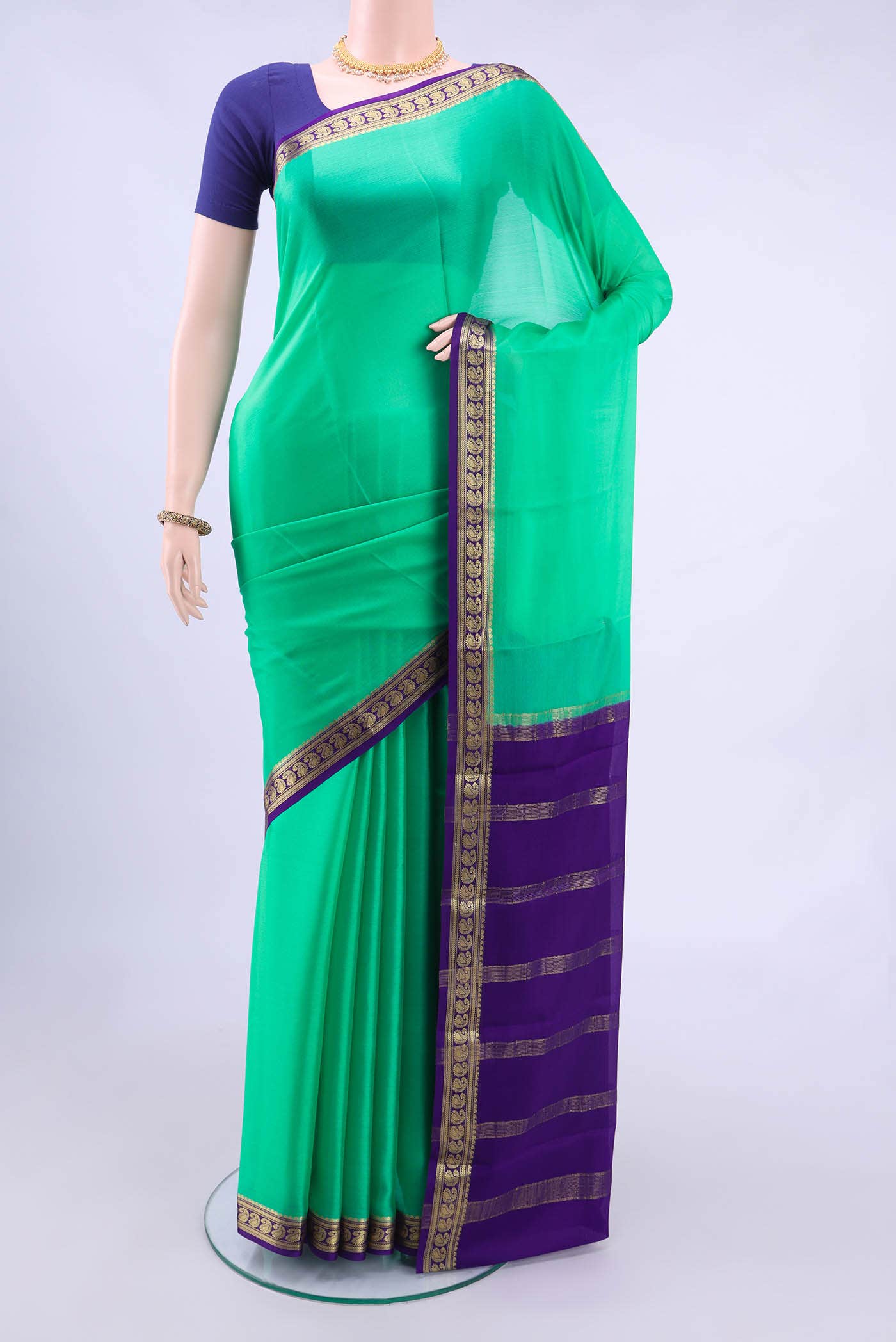 Turquoise Mysore Crepe Saree