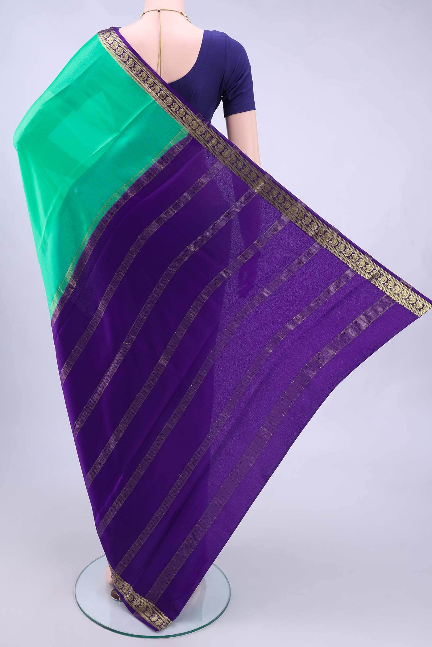 Turquoise Mysore Crepe Saree