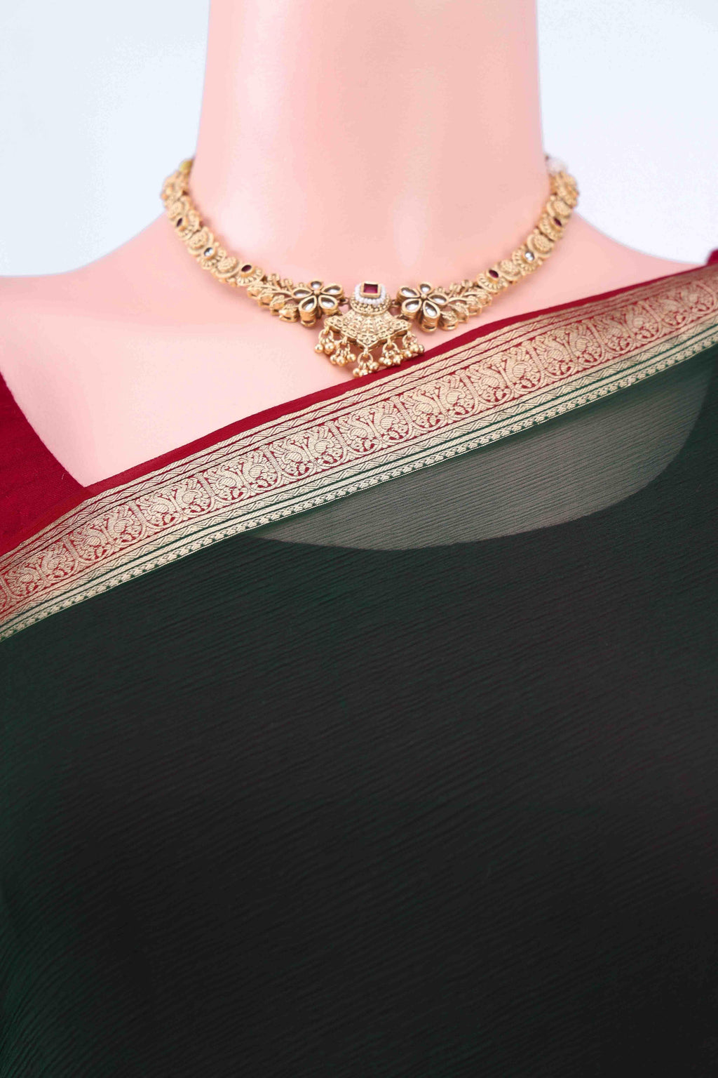 Bottle Green Dual Tone Mysore Chiffon Saree