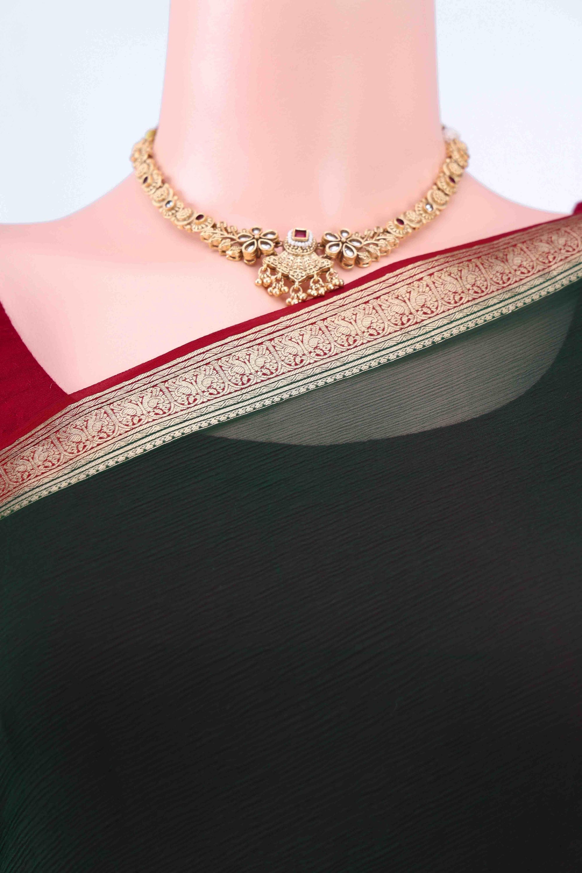 Bottle Green Dual Tone Mysore Chiffon Saree