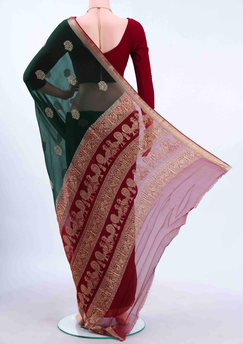 Bottle Green Dual Tone Mysore Chiffon Saree