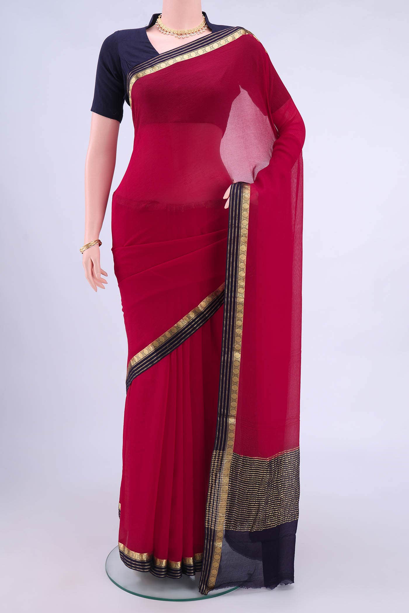 Deep Red Chiffon Saree
