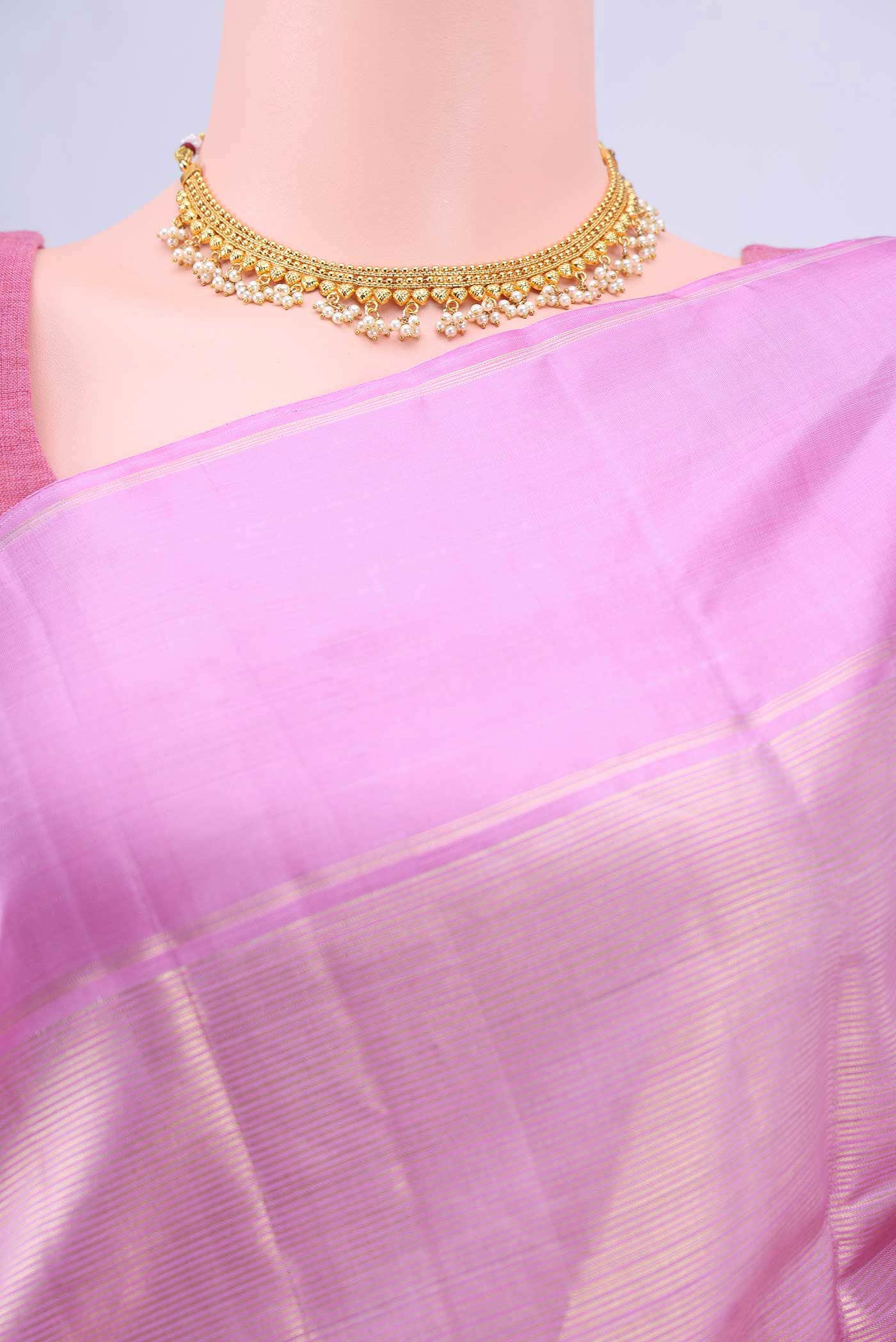 Rose pink Kanchipuram Silk Saree