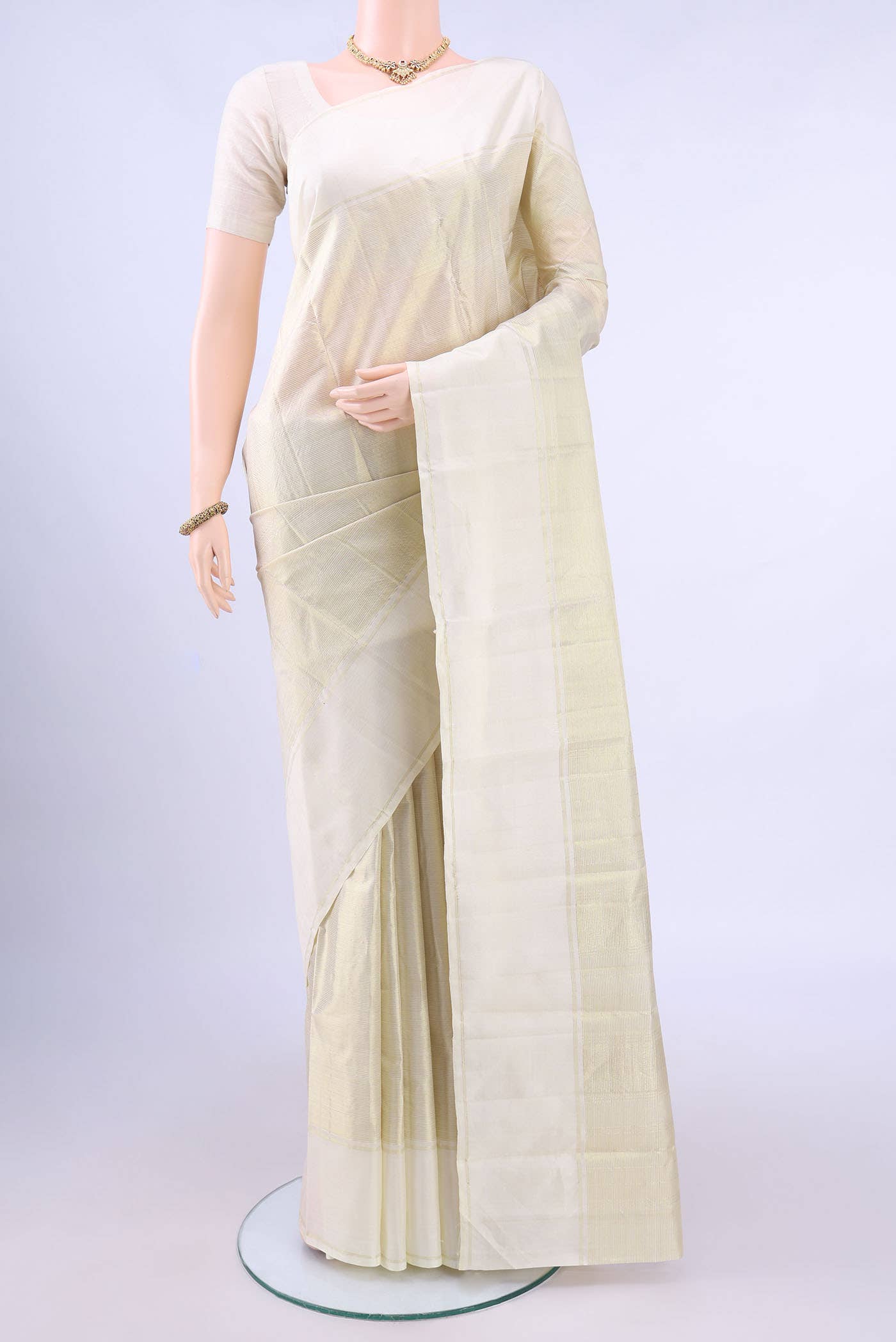 Pure Silk Pure Zari Cream Kanchipuram Saree
