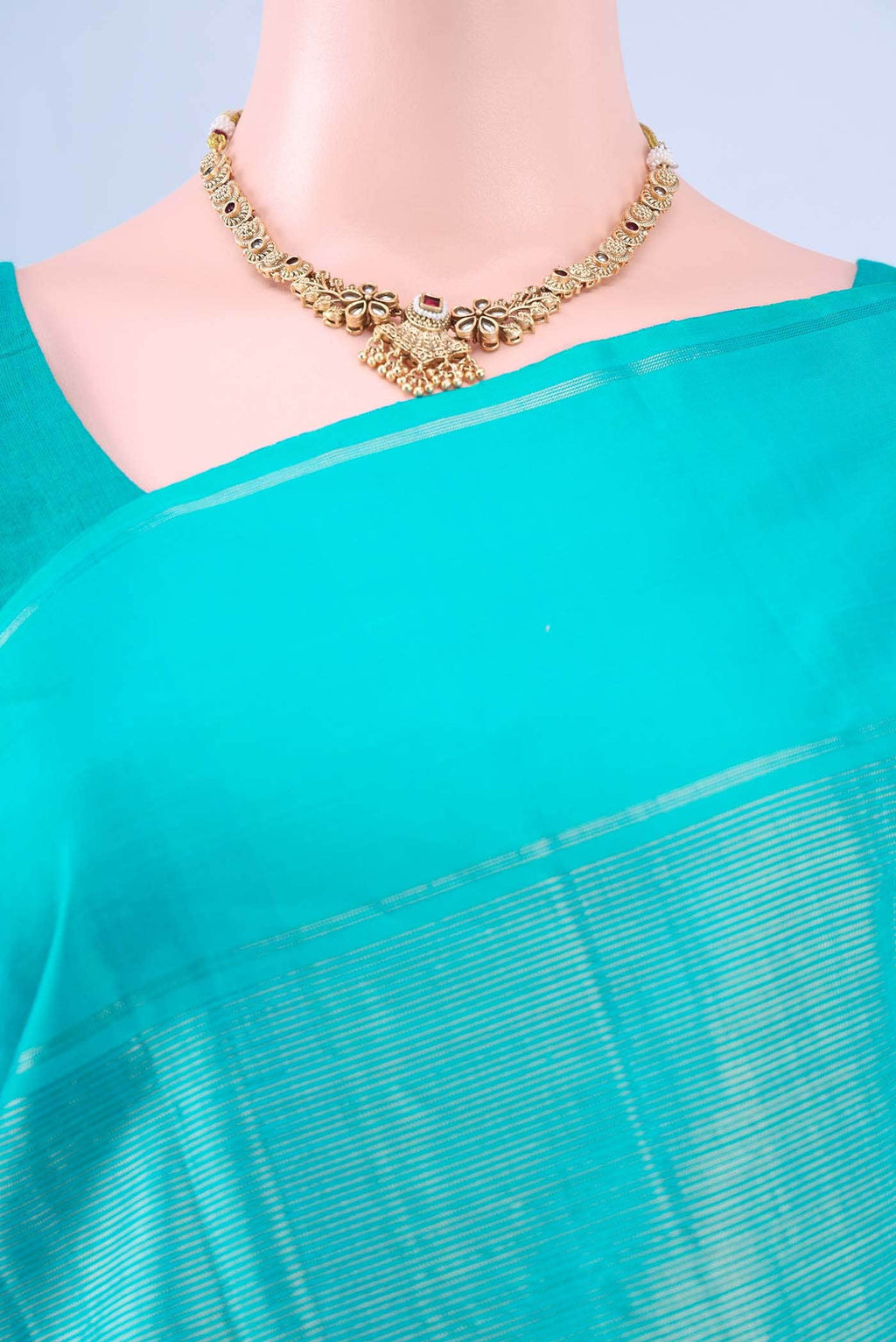 Turquoise Kanchipuram Silk Saree